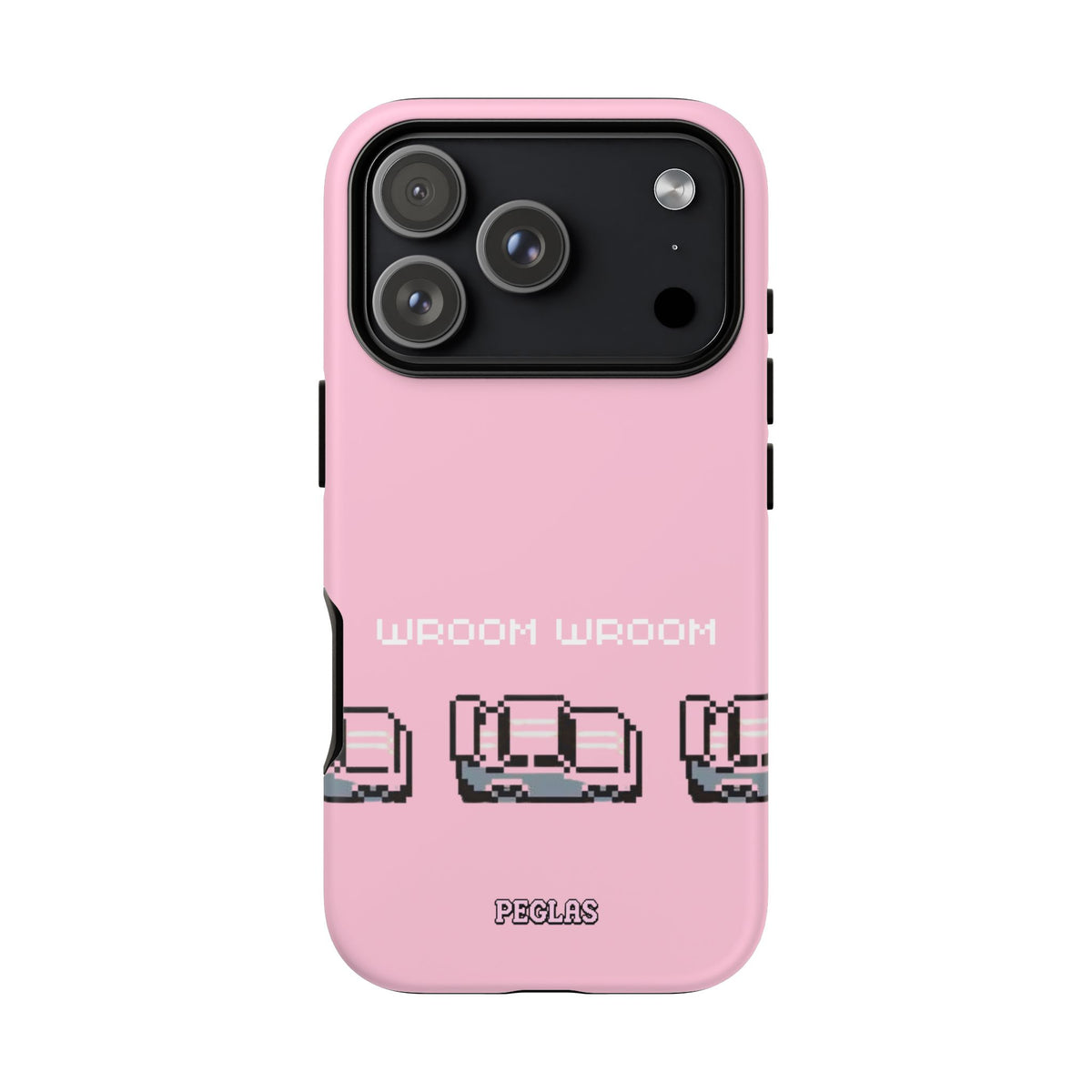 Pink Retro Pixel Cars Phone Case — "Wroom Wroom" Tough Protective Cover