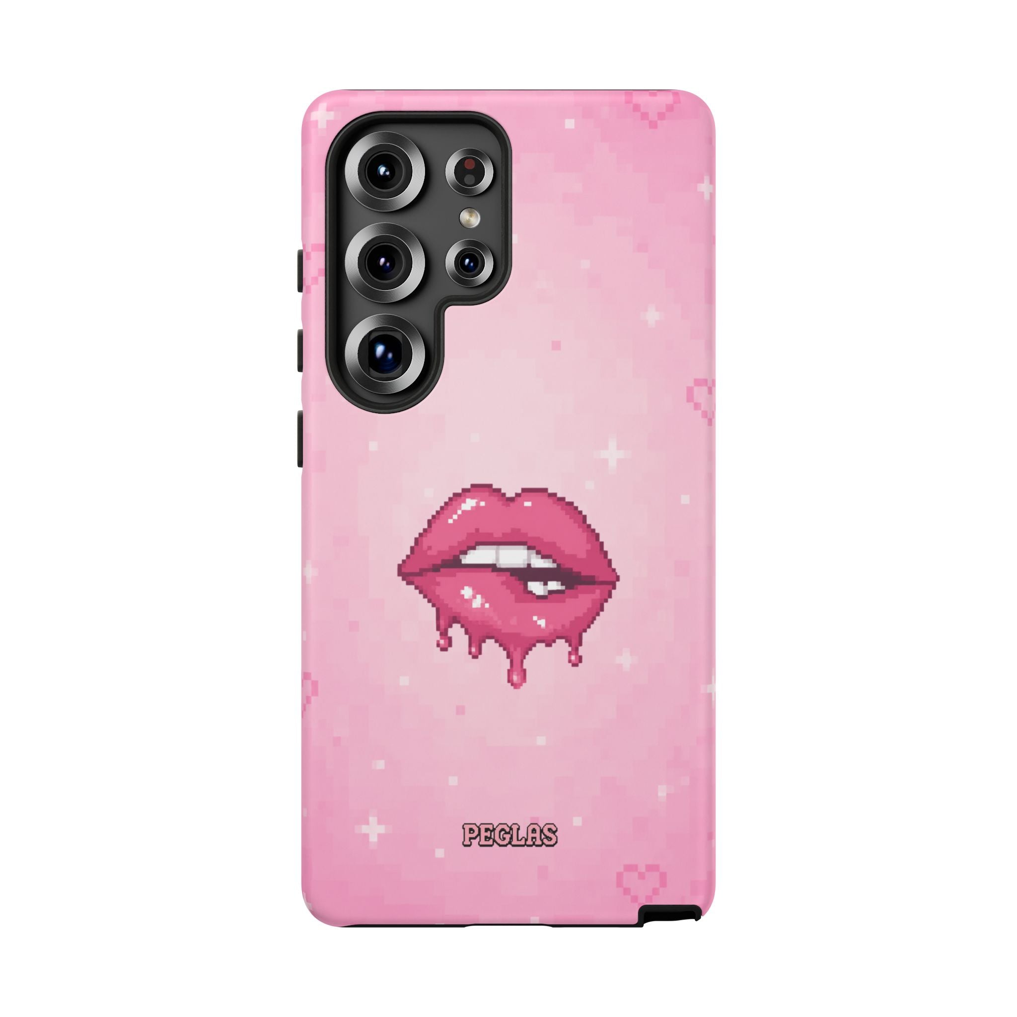 Pink Drip Lips Phone Case — Cute Pixel Art Protective Tough Case