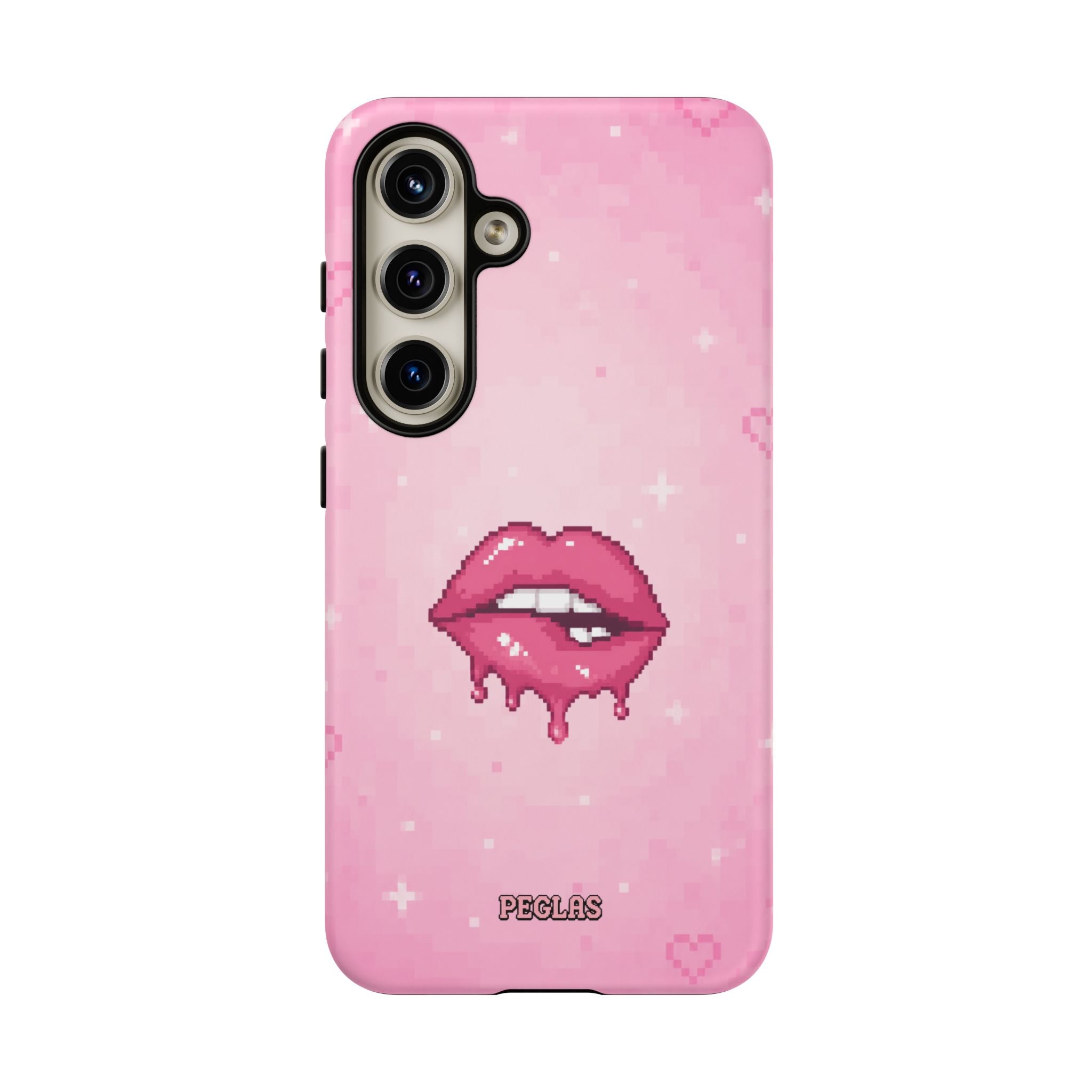 Pink Drip Lips Phone Case — Cute Pixel Art Protective Tough Case