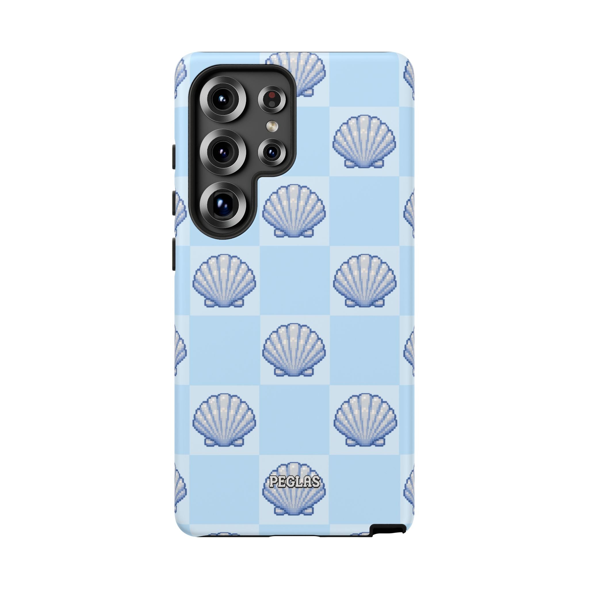 Shell Checkerboard Tough Phone Case — Light Blue Seashell Protective Cover