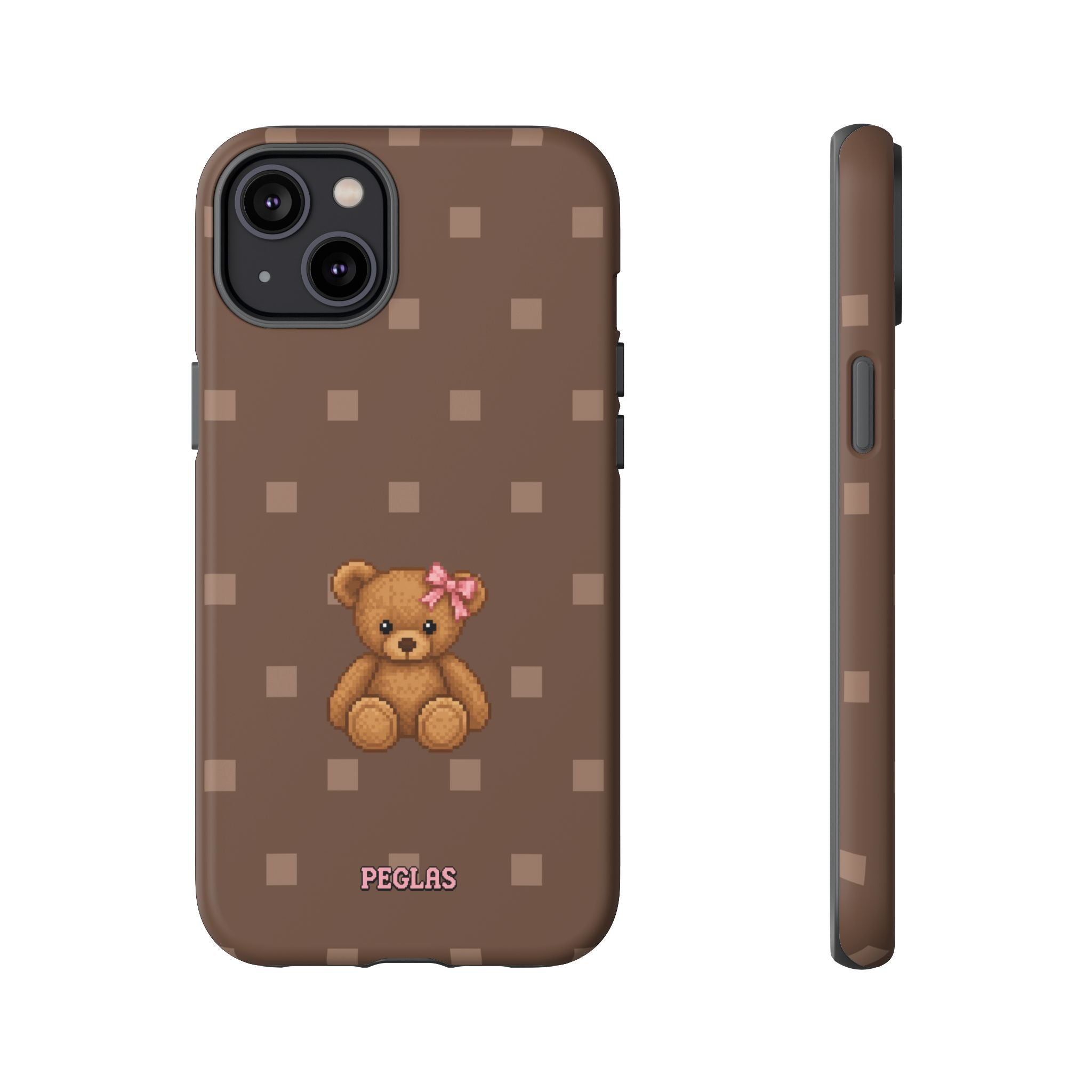 Teddy Bear Tough Phone Case — Cute Brown Polka Dot Protective Cover