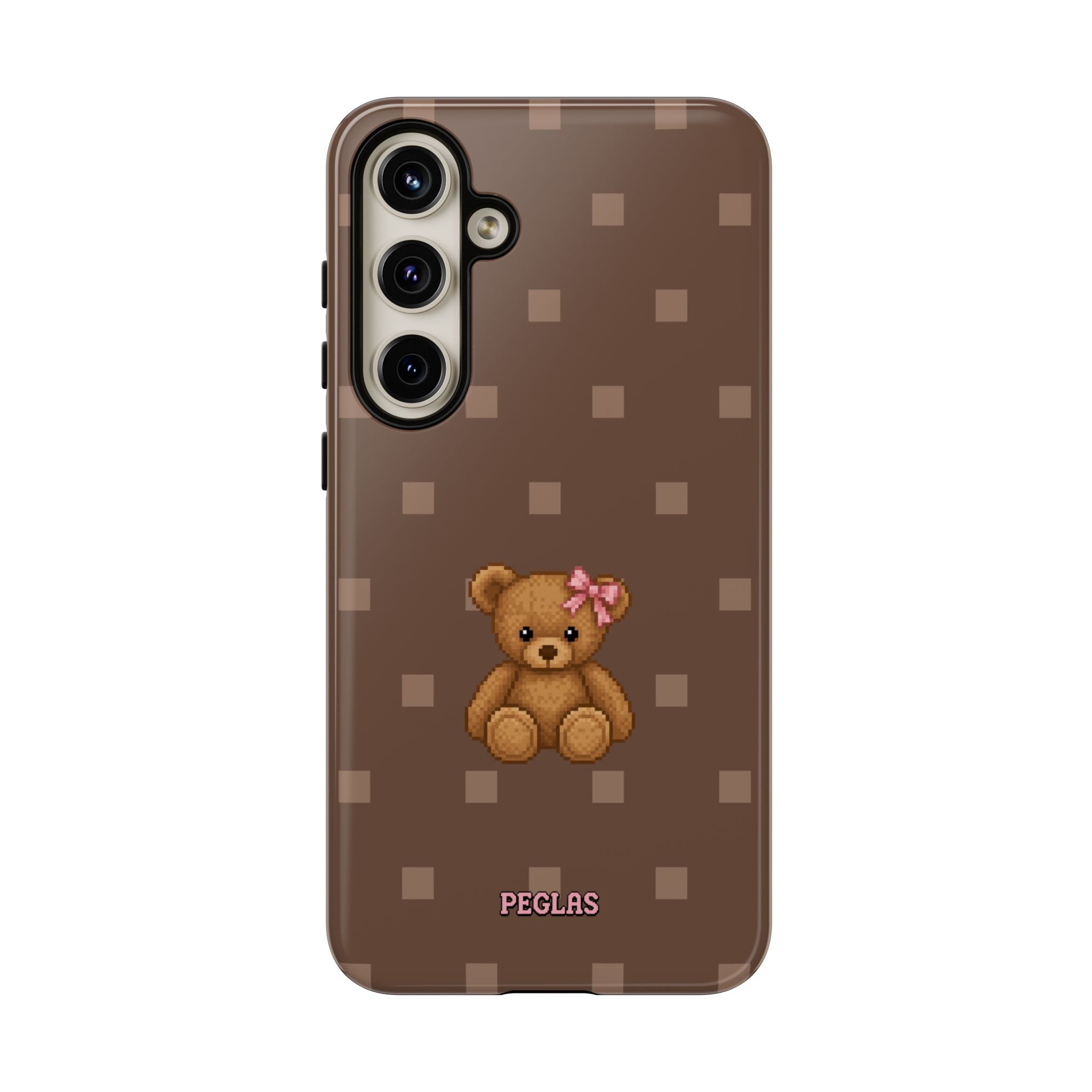 Teddy Bear Tough Phone Case — Cute Brown Polka Dot Protective Cover