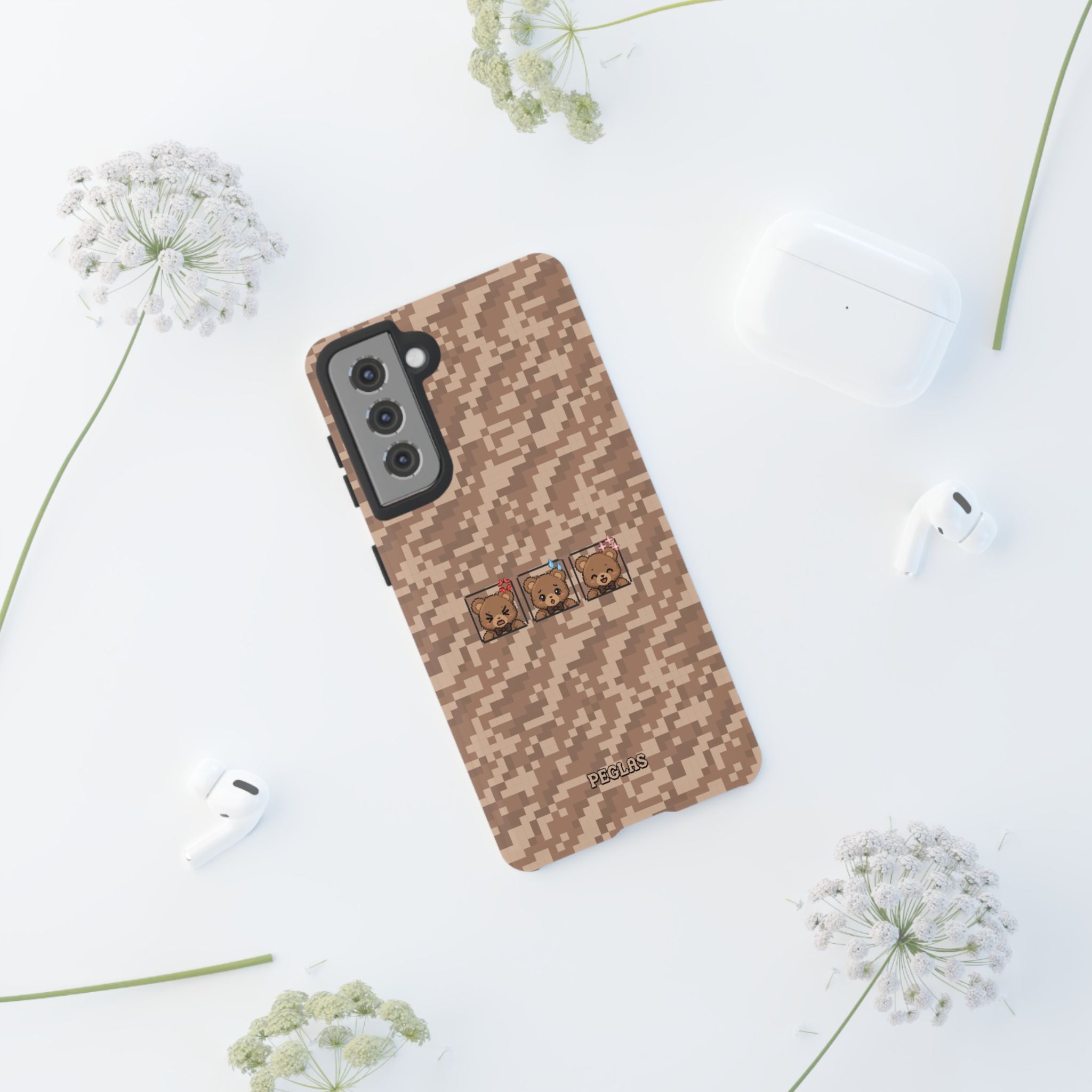 Pixel Teddy Emojis Brown Tough Phone Case