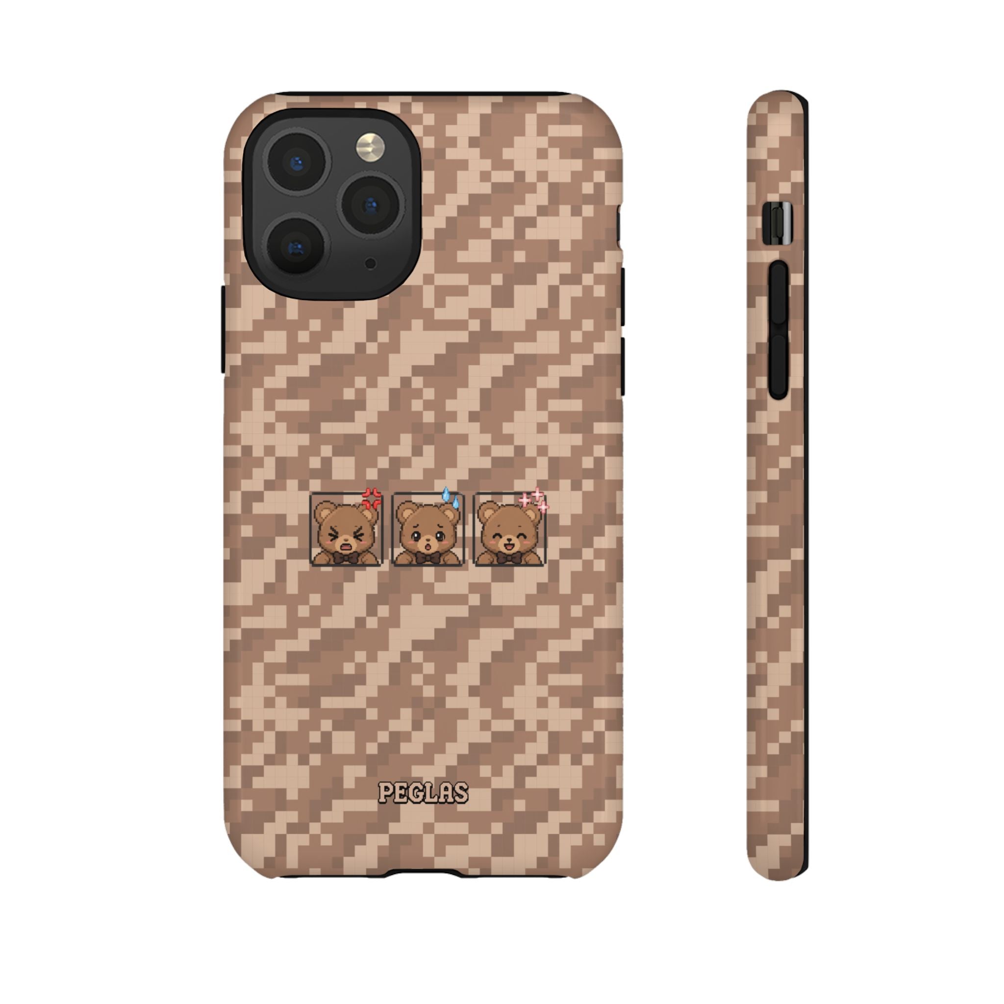 Pixel Teddy Emojis Brown Tough Phone Case