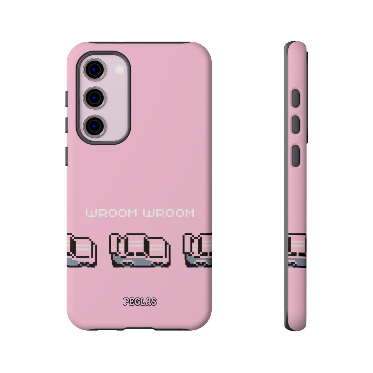 Pink Retro Pixel Cars Phone Case — "Wroom Wroom" Tough Protective Cover