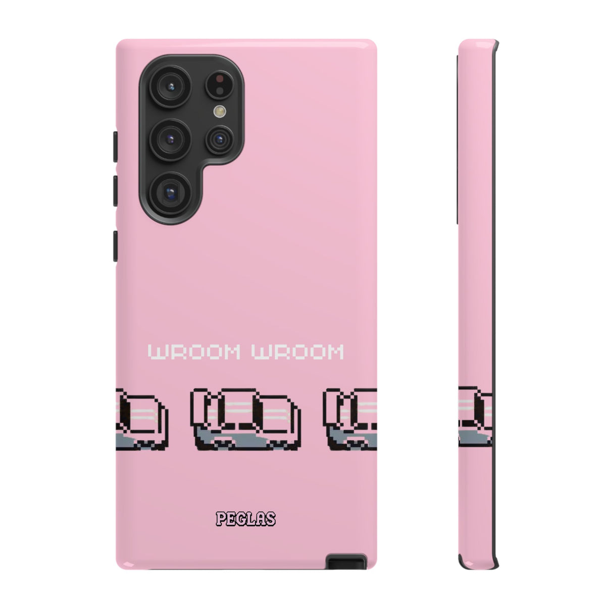 Pink Retro Pixel Cars Phone Case — "Wroom Wroom" Tough Protective Cover