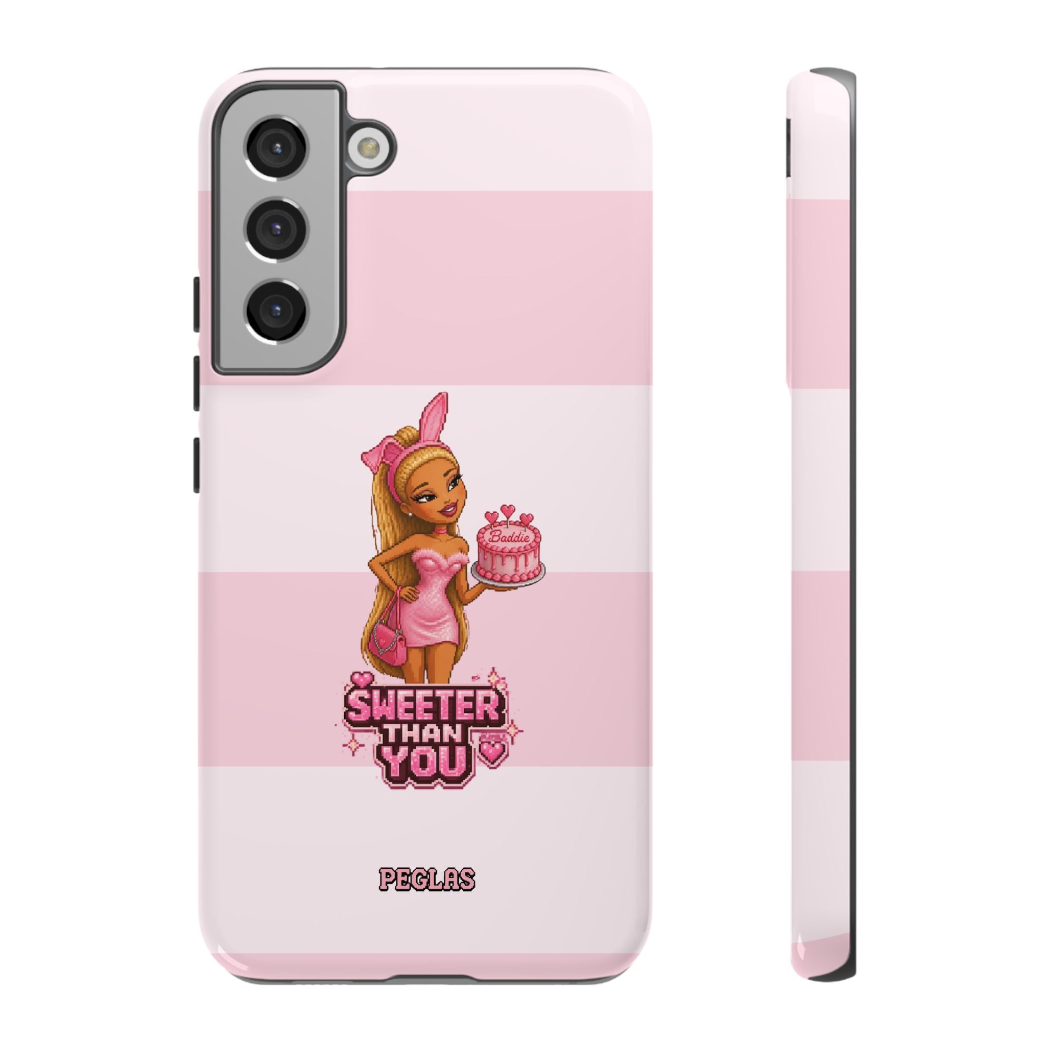 Phone Case — “Sweeter Than You” Pink Striped Cute Cake Girl Protective Cover