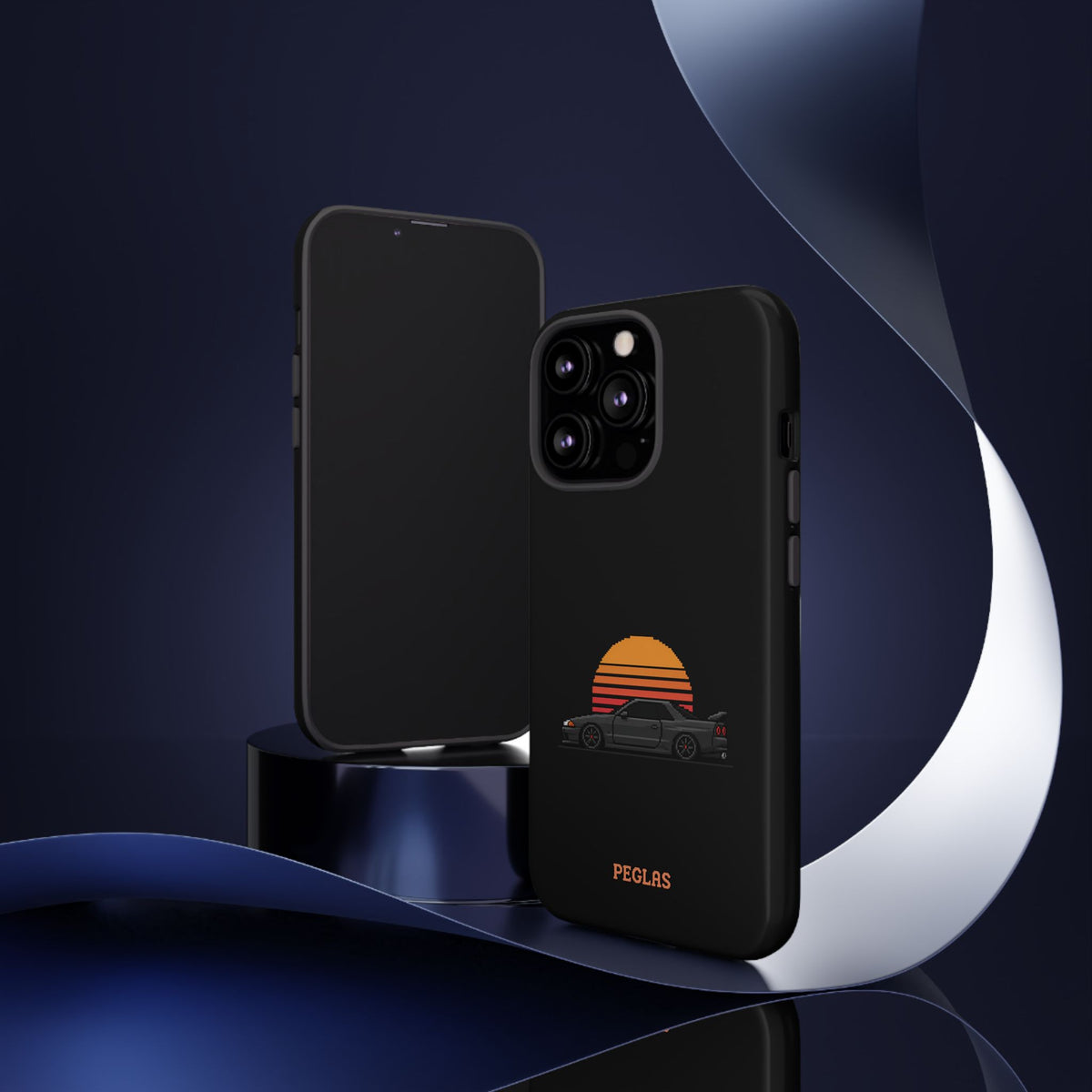Vintage Black Sports Car Phone Case — Retro Sunset Design