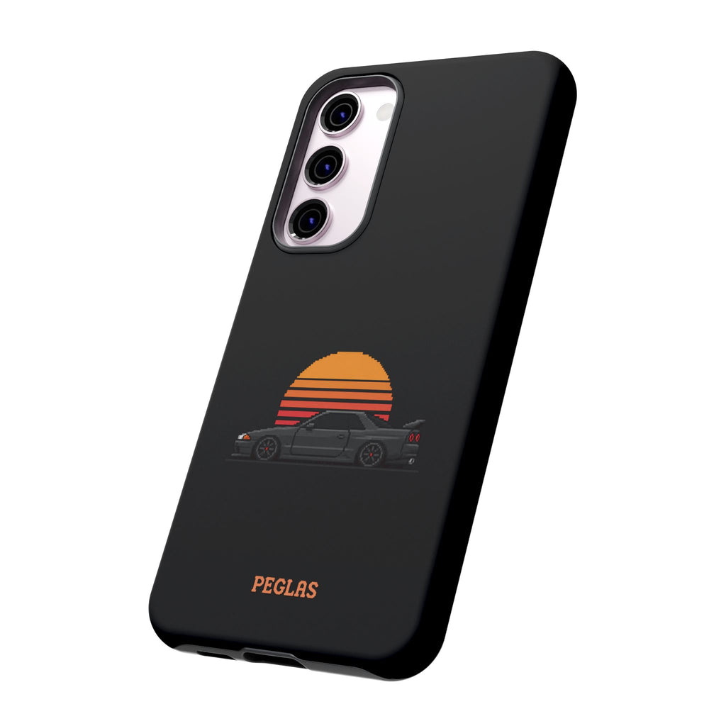 Vintage Black Sports Car Phone Case — Retro Sunset Design
