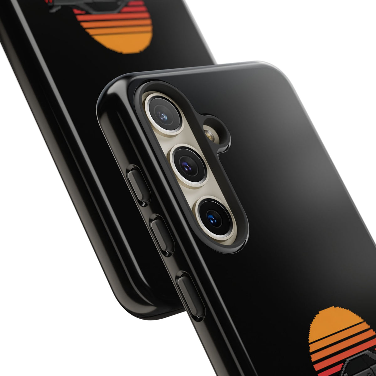 Vintage Black Sports Car Phone Case — Retro Sunset Design
