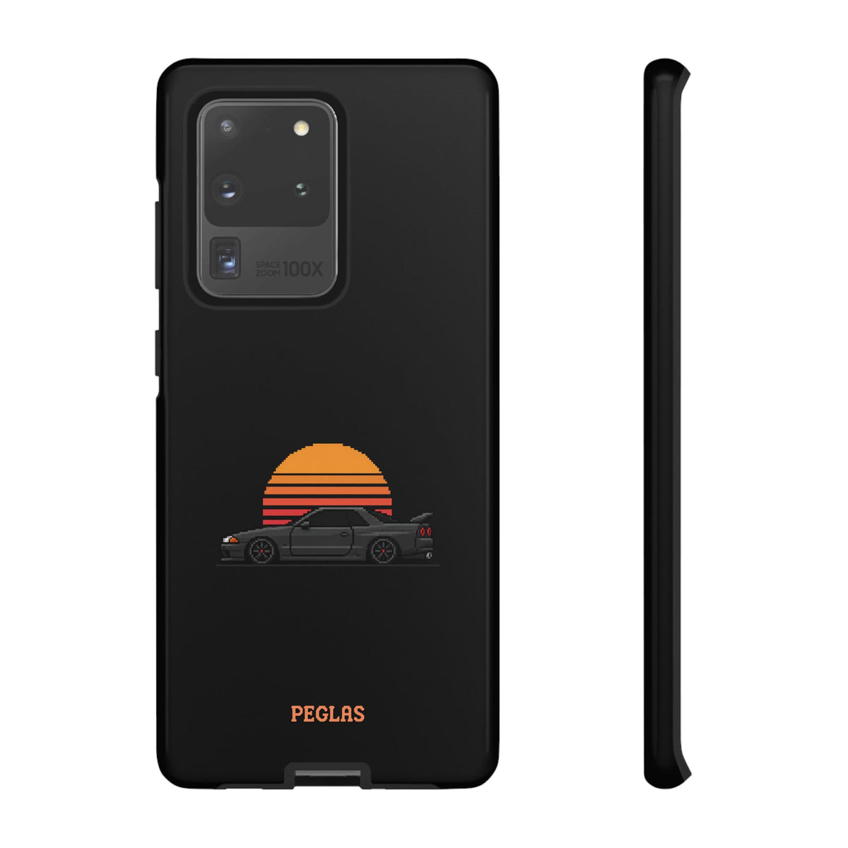 Vintage Black Sports Car Phone Case — Retro Sunset Design