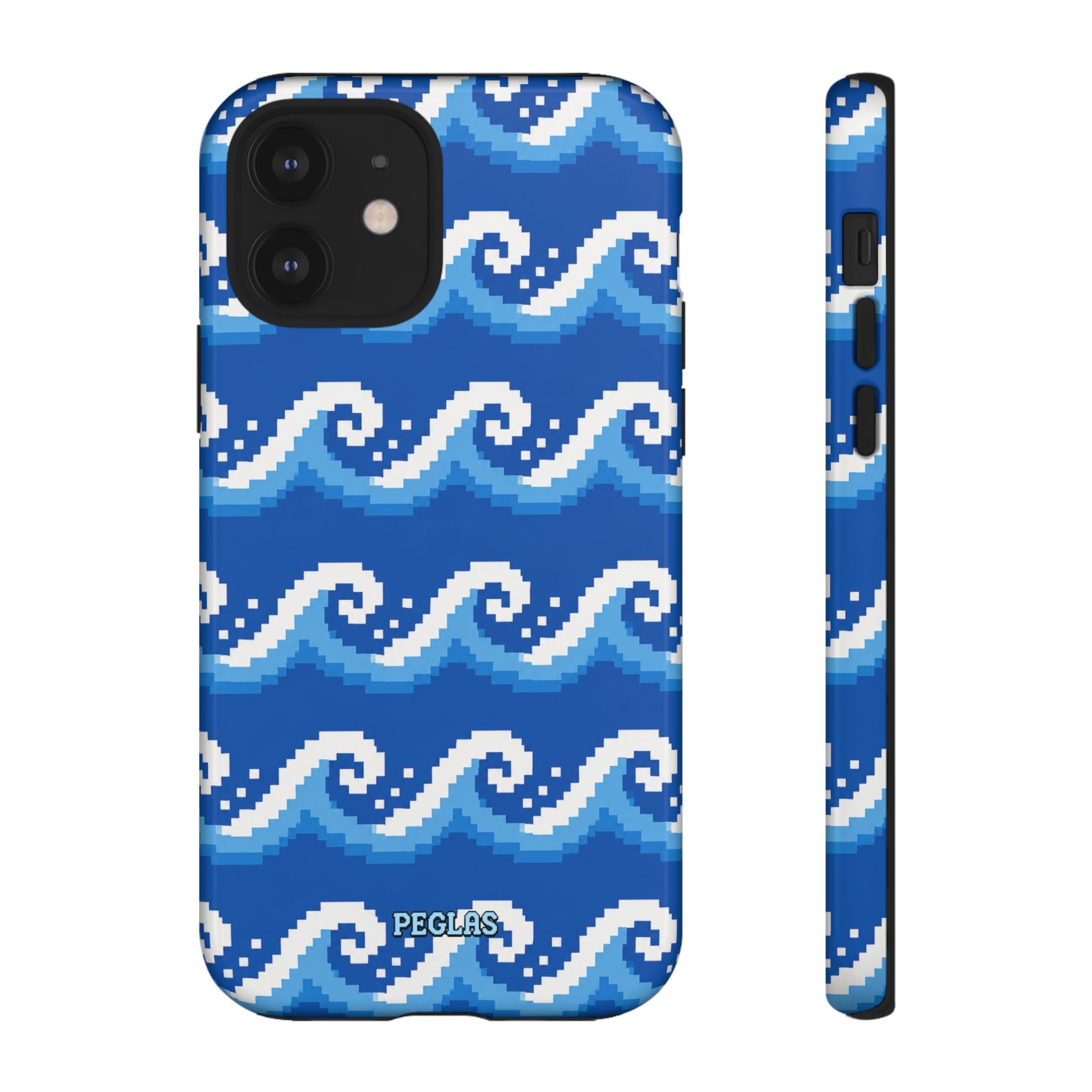 Pixel Wave Phone Case — Blue Ocean Retro Pixel Art iPhone Cover