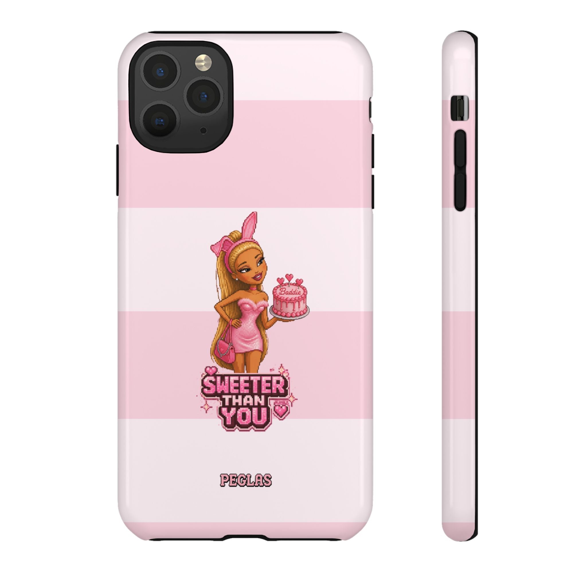 Phone Case — “Sweeter Than You” Pink Striped Cute Cake Girl Protective Cover