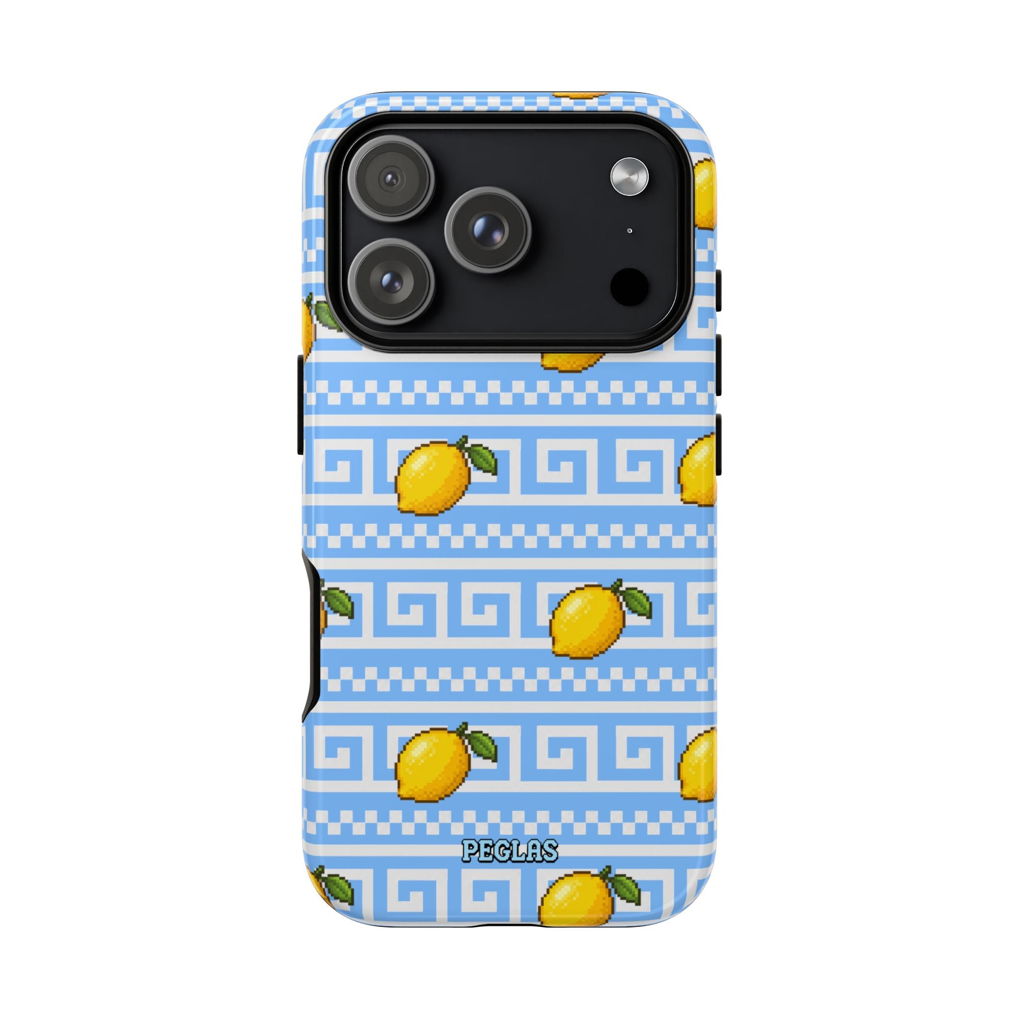 Lemon Greek Key Phone Case — Blue Citrus Pattern Tough Case