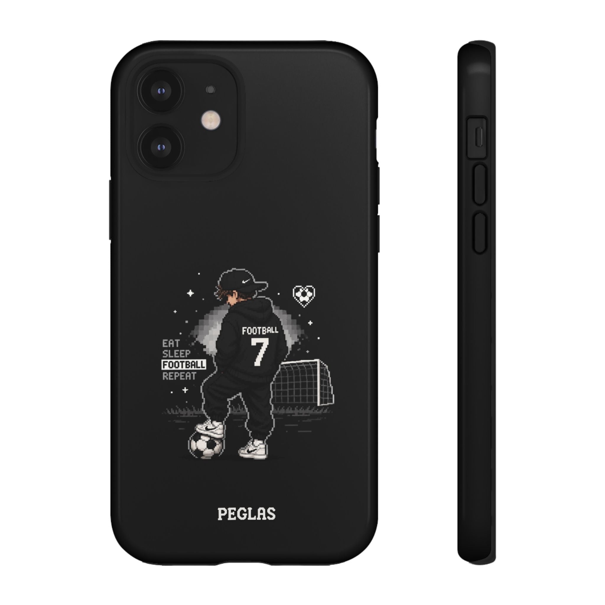 Football Player Phone Case - 'Eat Sleep Football Repeat' Black Tough Case, Soccer Goal Graphic