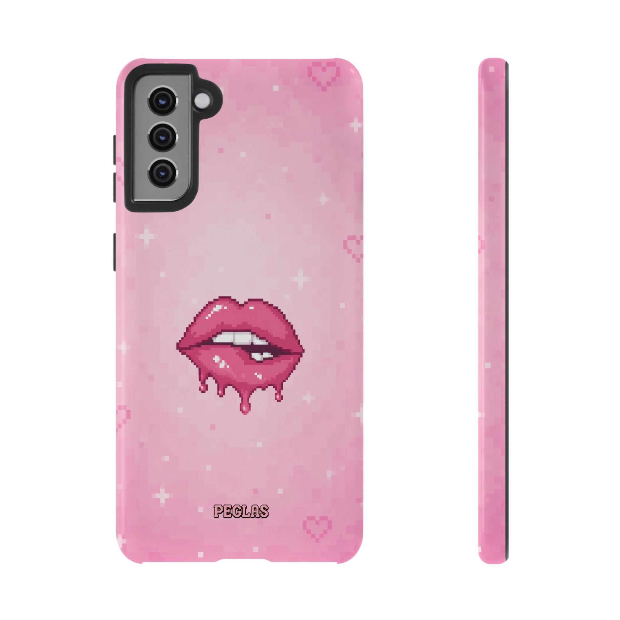 Pink Drip Lips Phone Case — Cute Pixel Art Protective Tough Case