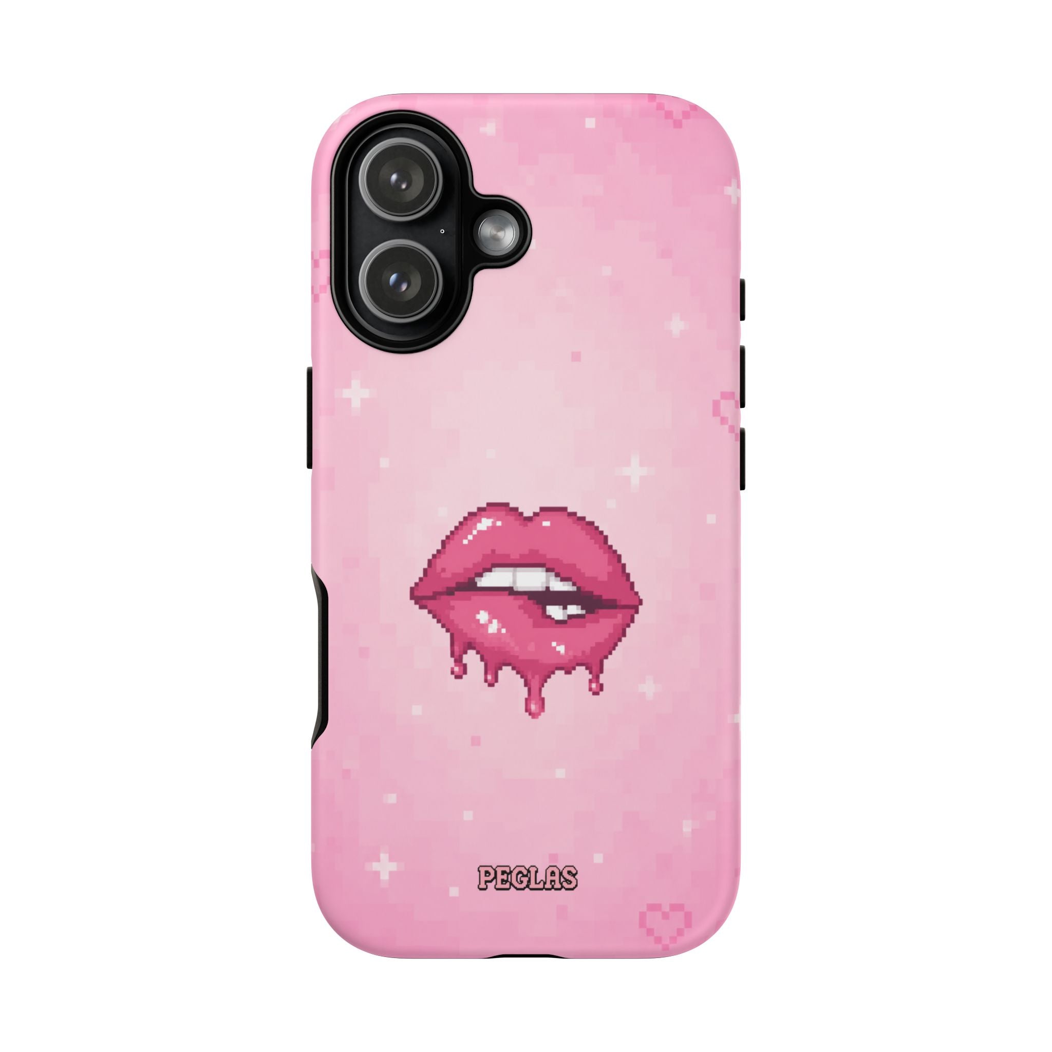 Pink Drip Lips Phone Case — Cute Pixel Art Protective Tough Case