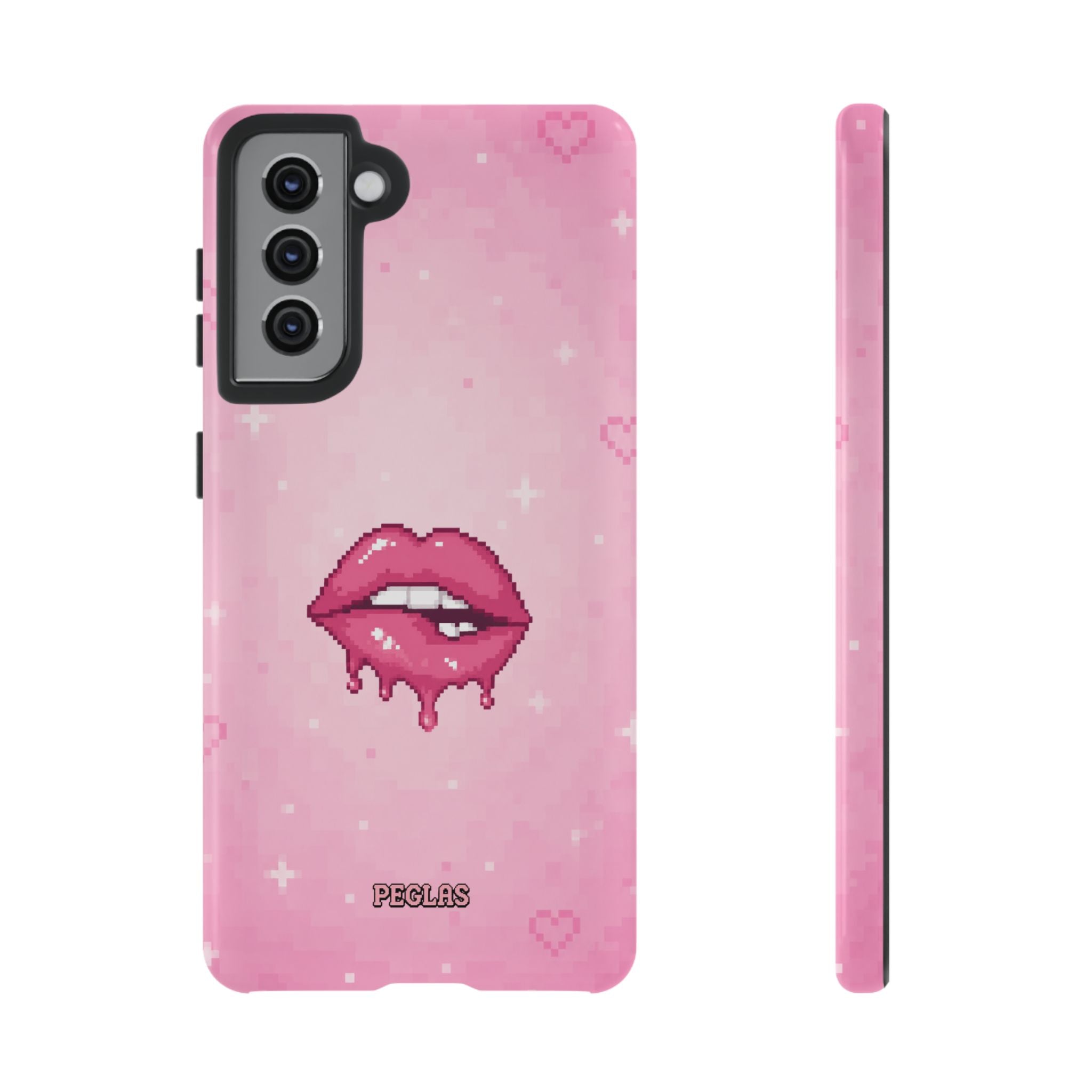 Pink Drip Lips Phone Case — Cute Pixel Art Protective Tough Case