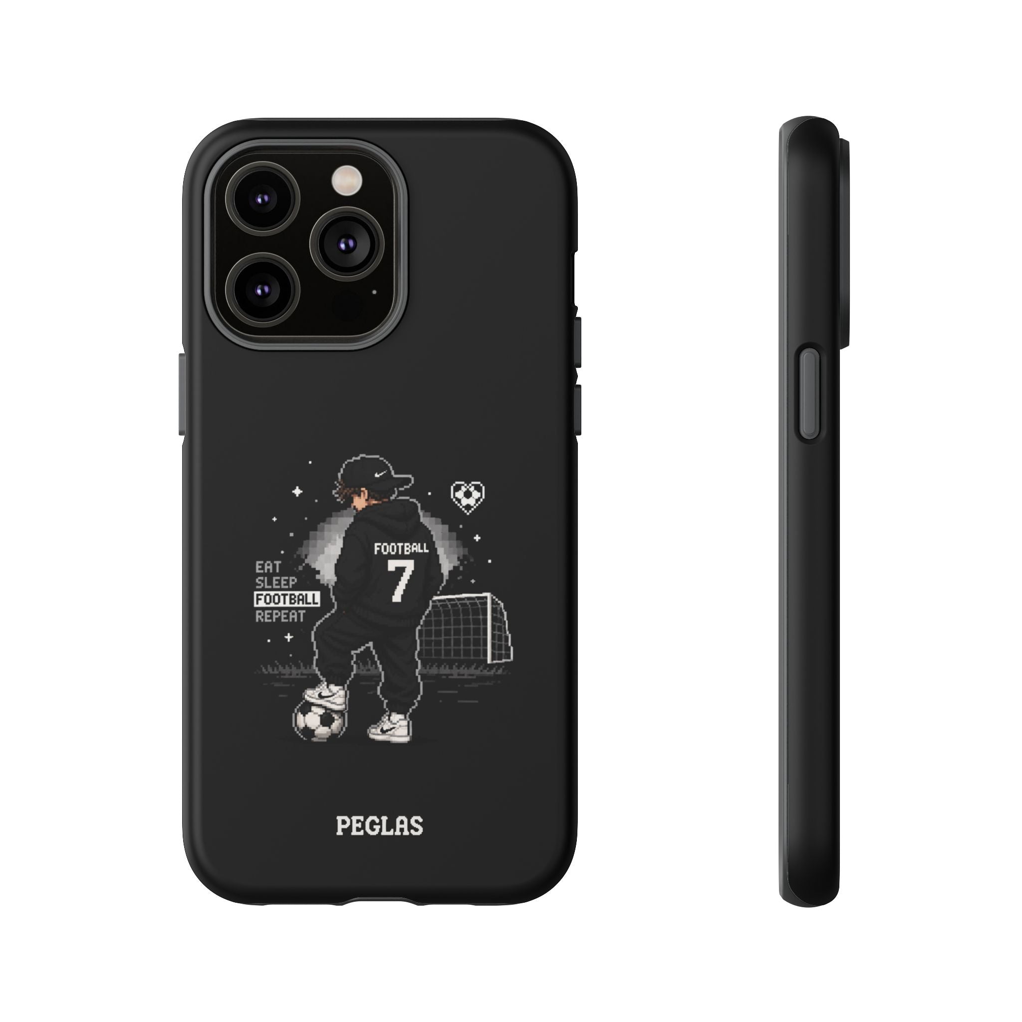 Football Player Phone Case - 'Eat Sleep Football Repeat' Black Tough Case, Soccer Goal Graphic