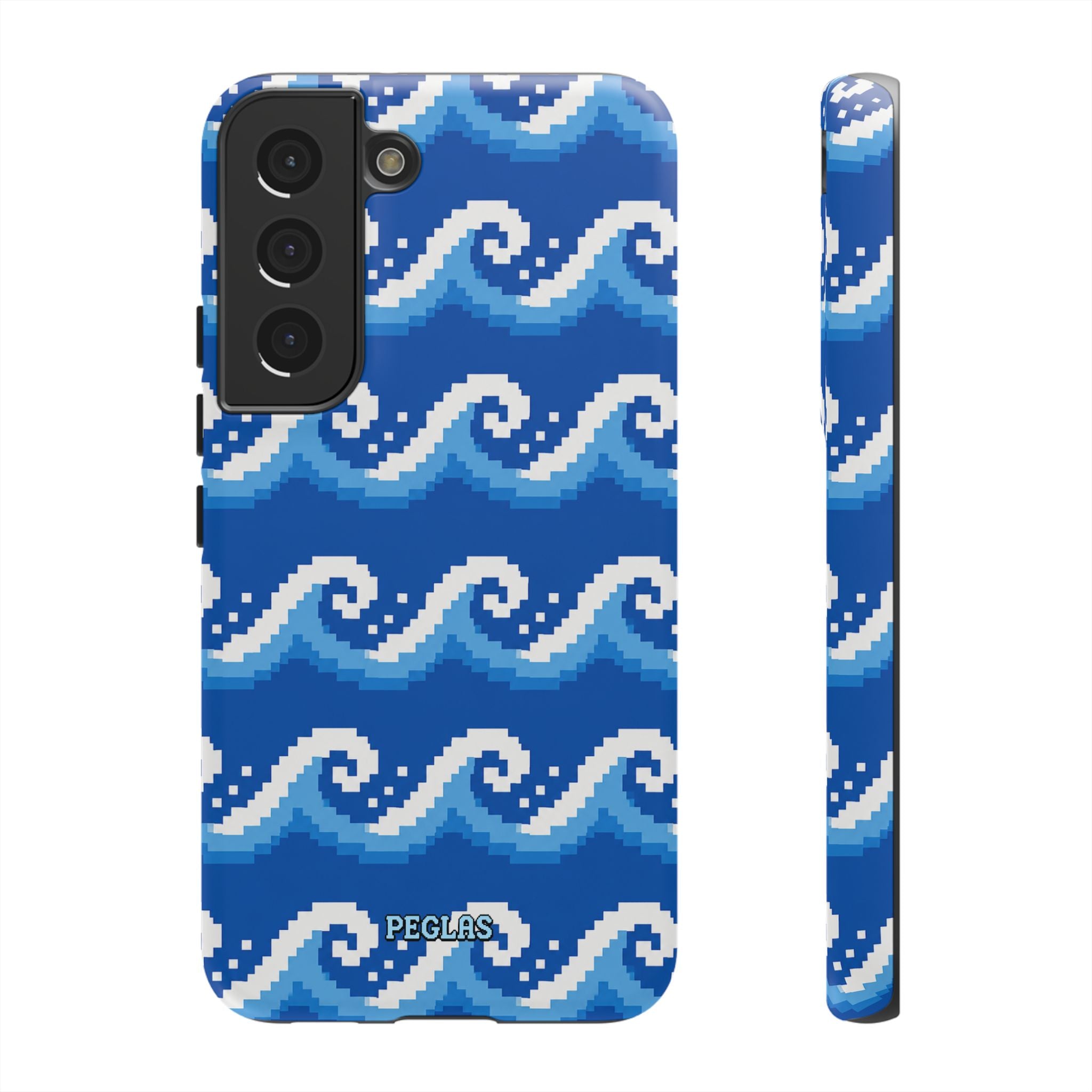 Pixel Wave Phone Case — Blue Ocean Retro Pixel Art iPhone Cover