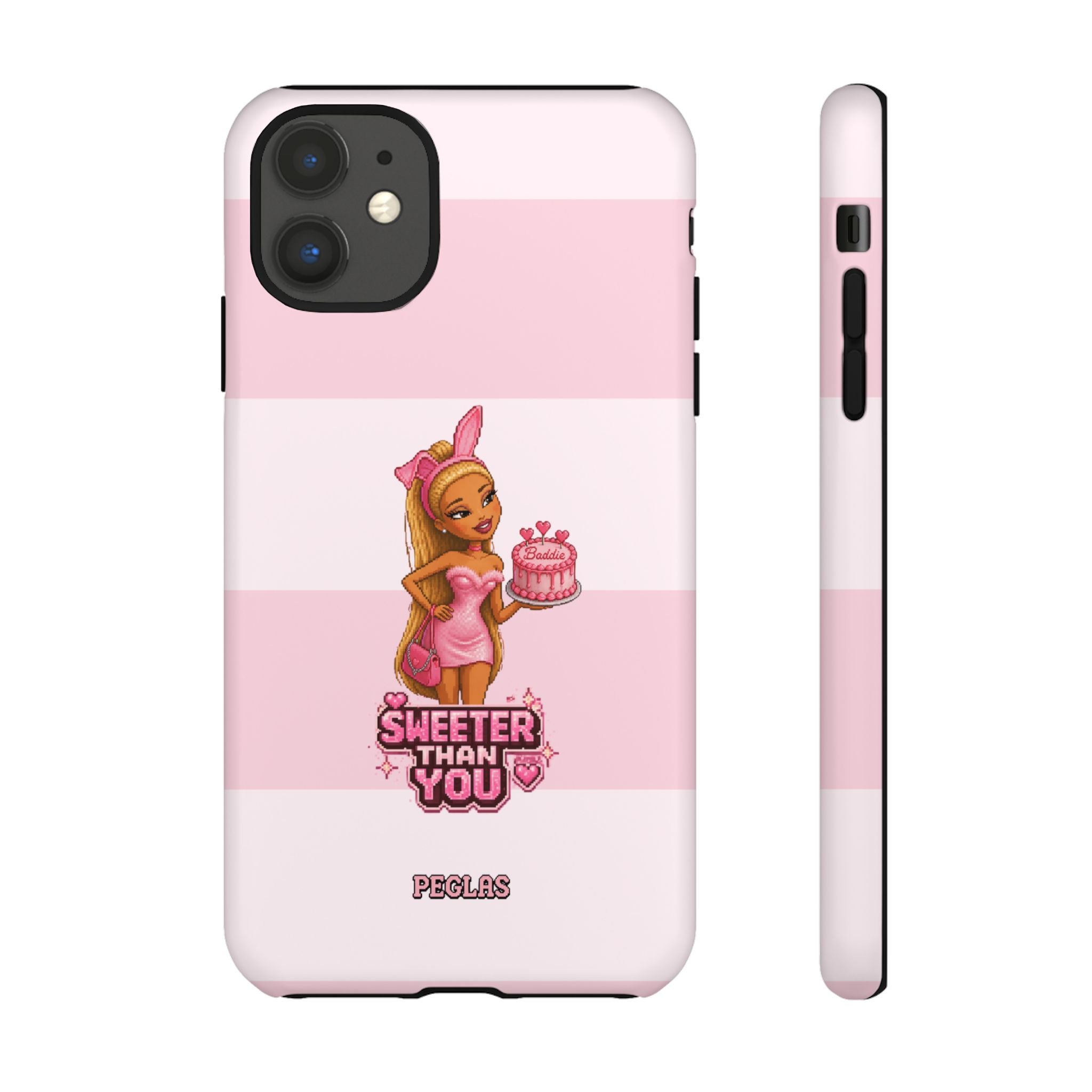 Phone Case — “Sweeter Than You” Pink Striped Cute Cake Girl Protective Cover