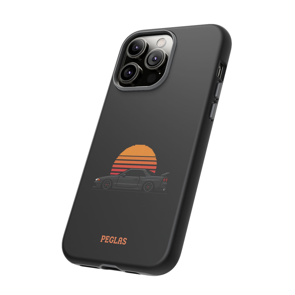 Vintage Black Sports Car Phone Case — Retro Sunset Design