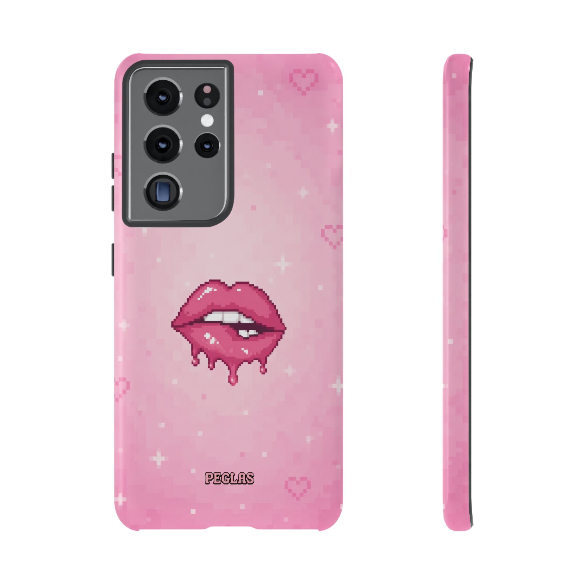 Pink Drip Lips Phone Case — Cute Pixel Art Protective Tough Case