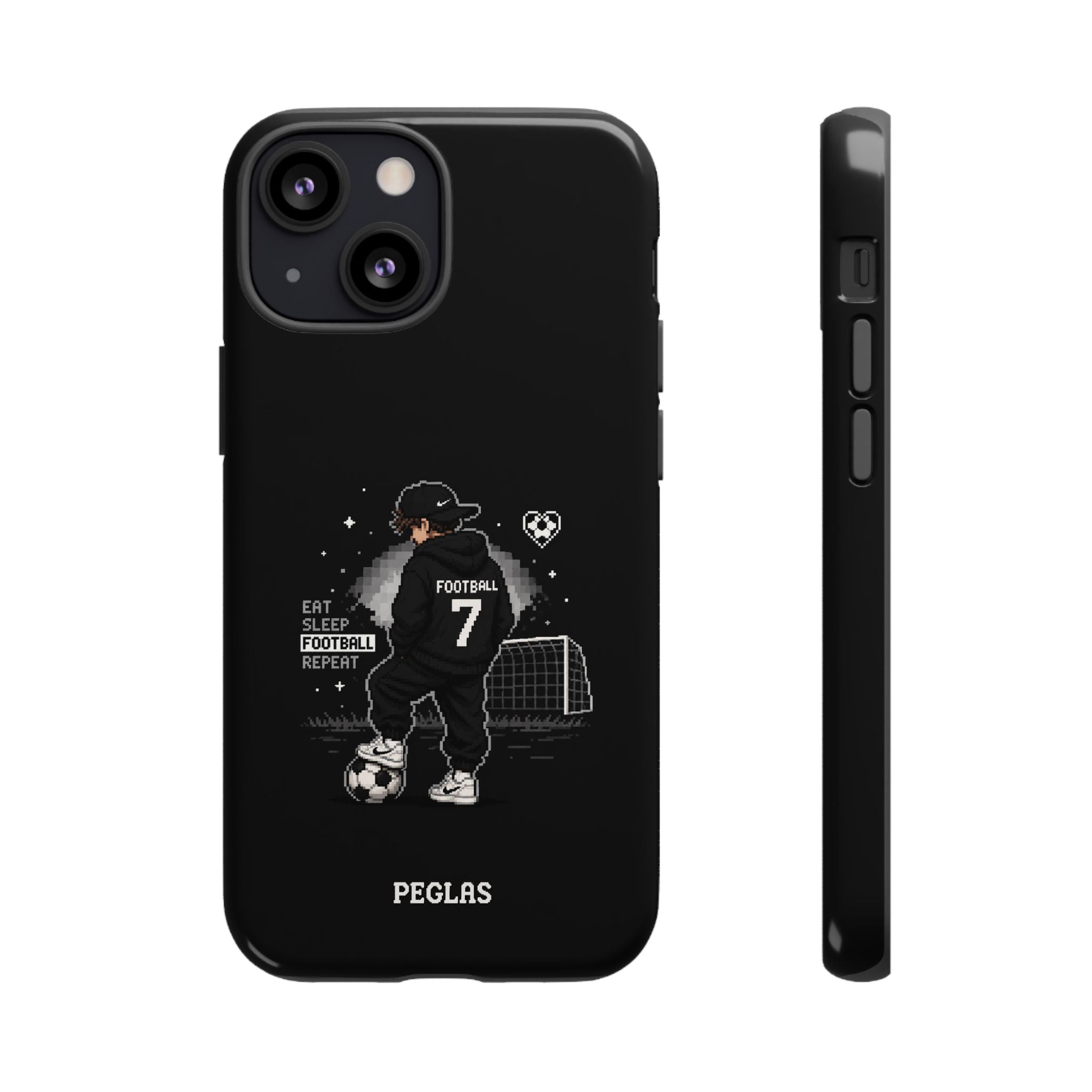 Football Player Phone Case - 'Eat Sleep Football Repeat' Black Tough Case, Soccer Goal Graphic