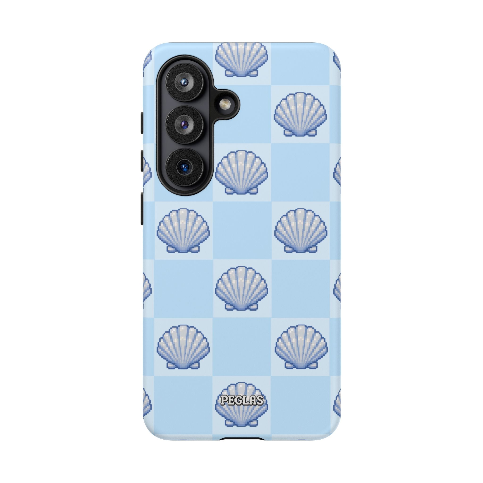 Shell Checkerboard Tough Phone Case — Light Blue Seashell Protective Cover