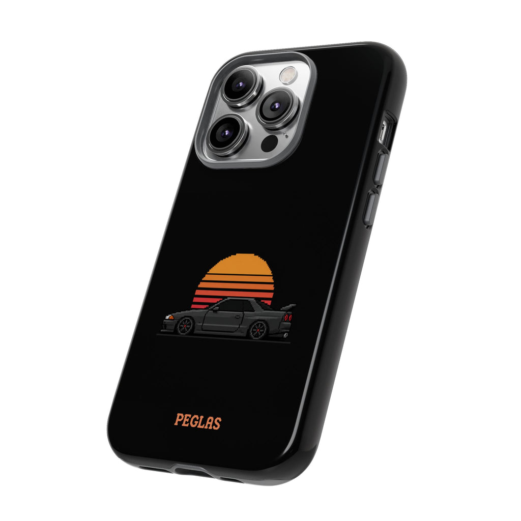 Vintage Black Sports Car Phone Case — Retro Sunset Design