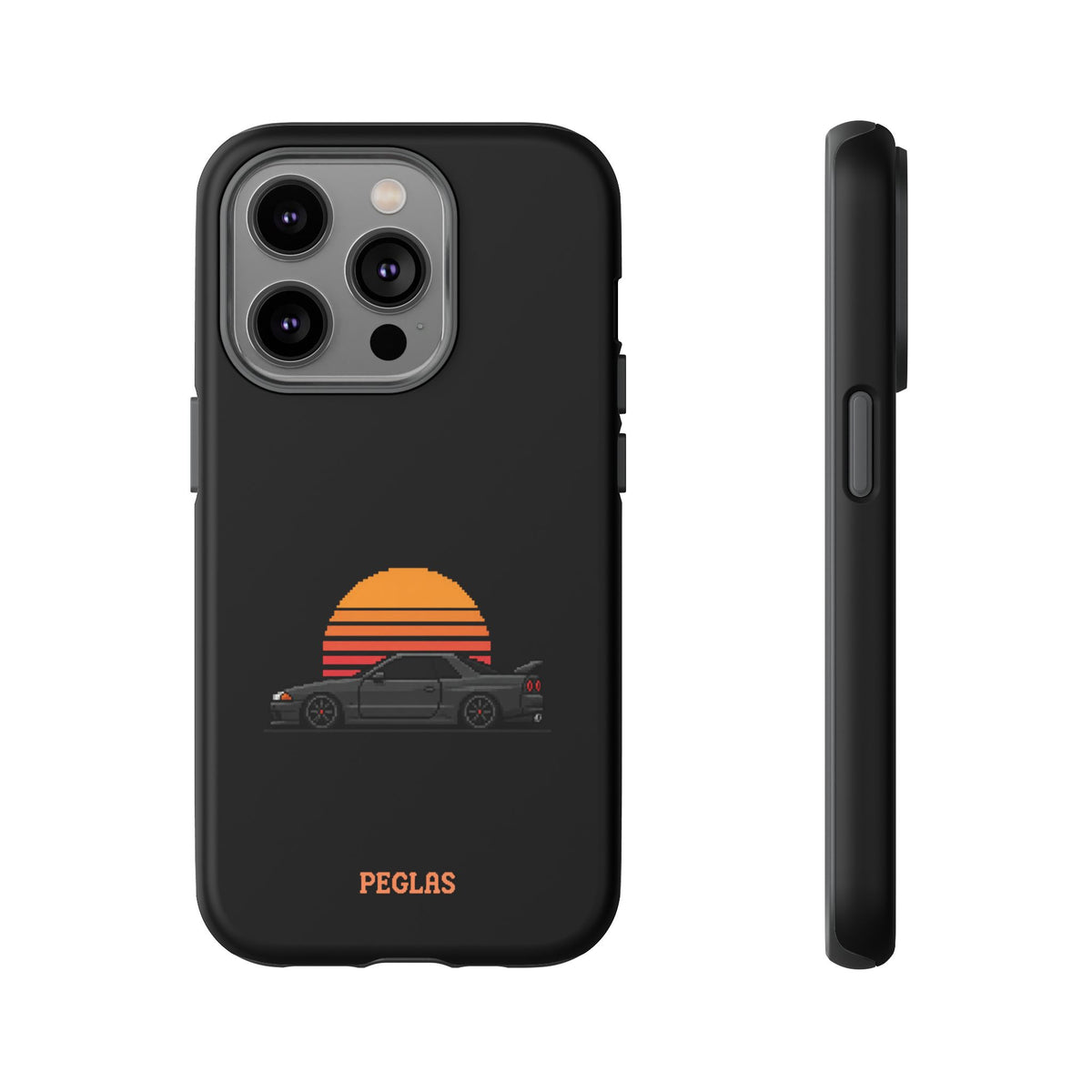 Vintage Black Sports Car Phone Case — Retro Sunset Design