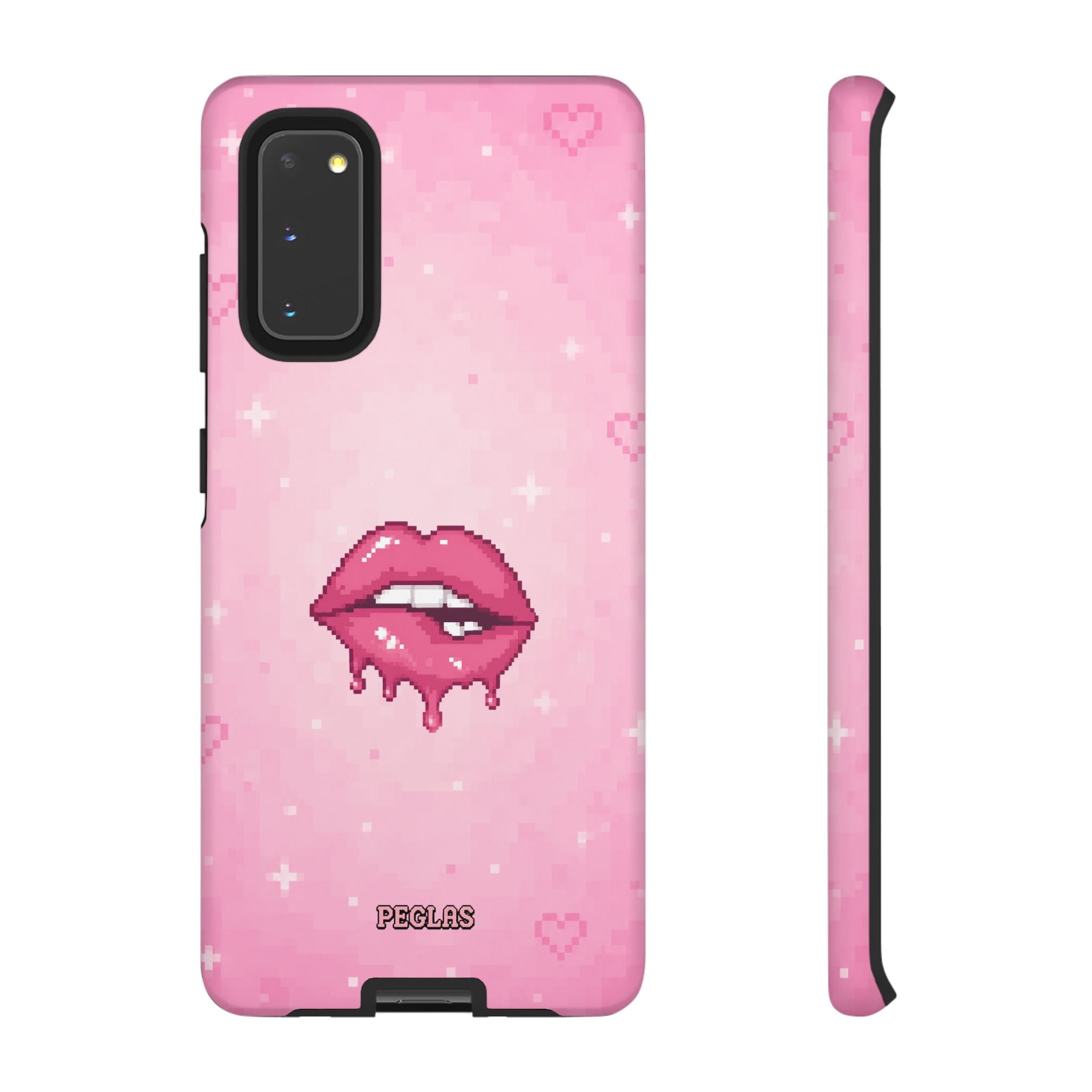 Pink Drip Lips Phone Case — Cute Pixel Art Protective Tough Case