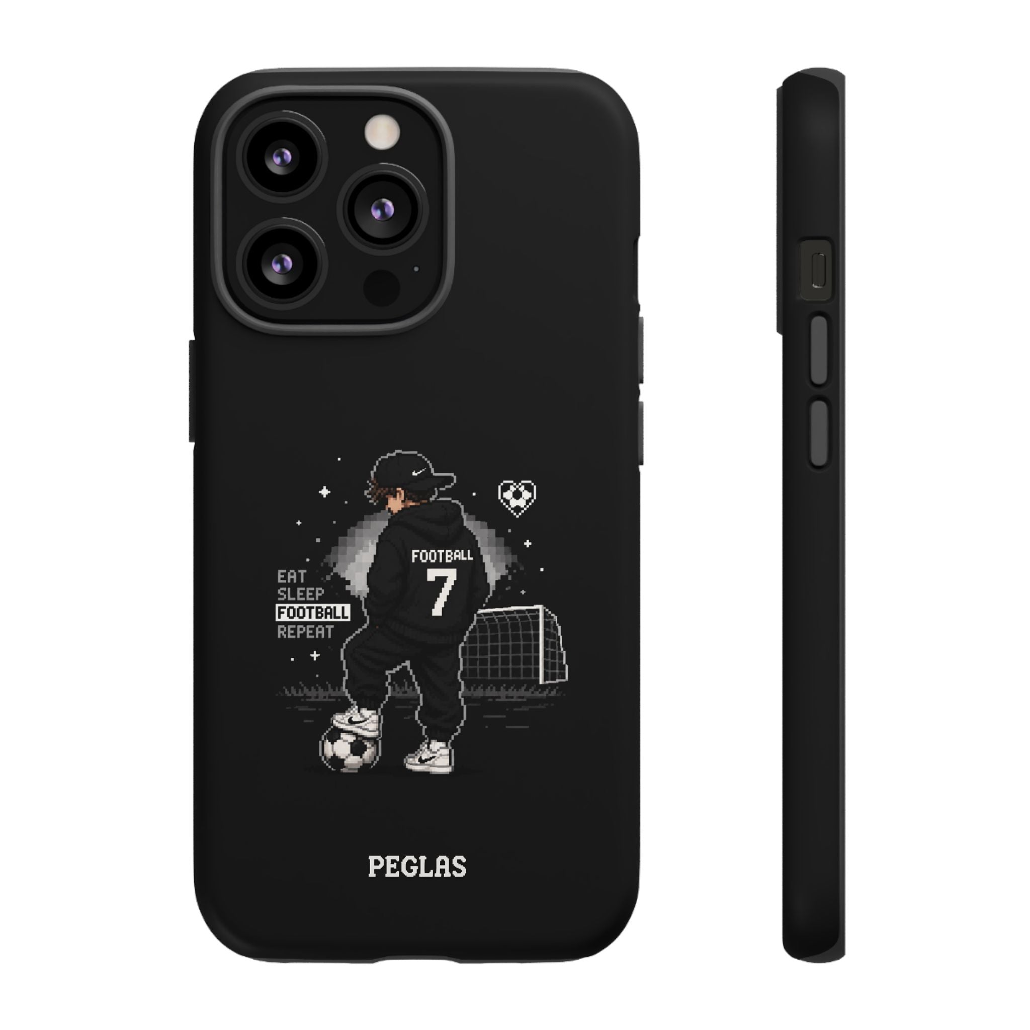 Football Player Phone Case - 'Eat Sleep Football Repeat' Black Tough Case, Soccer Goal Graphic