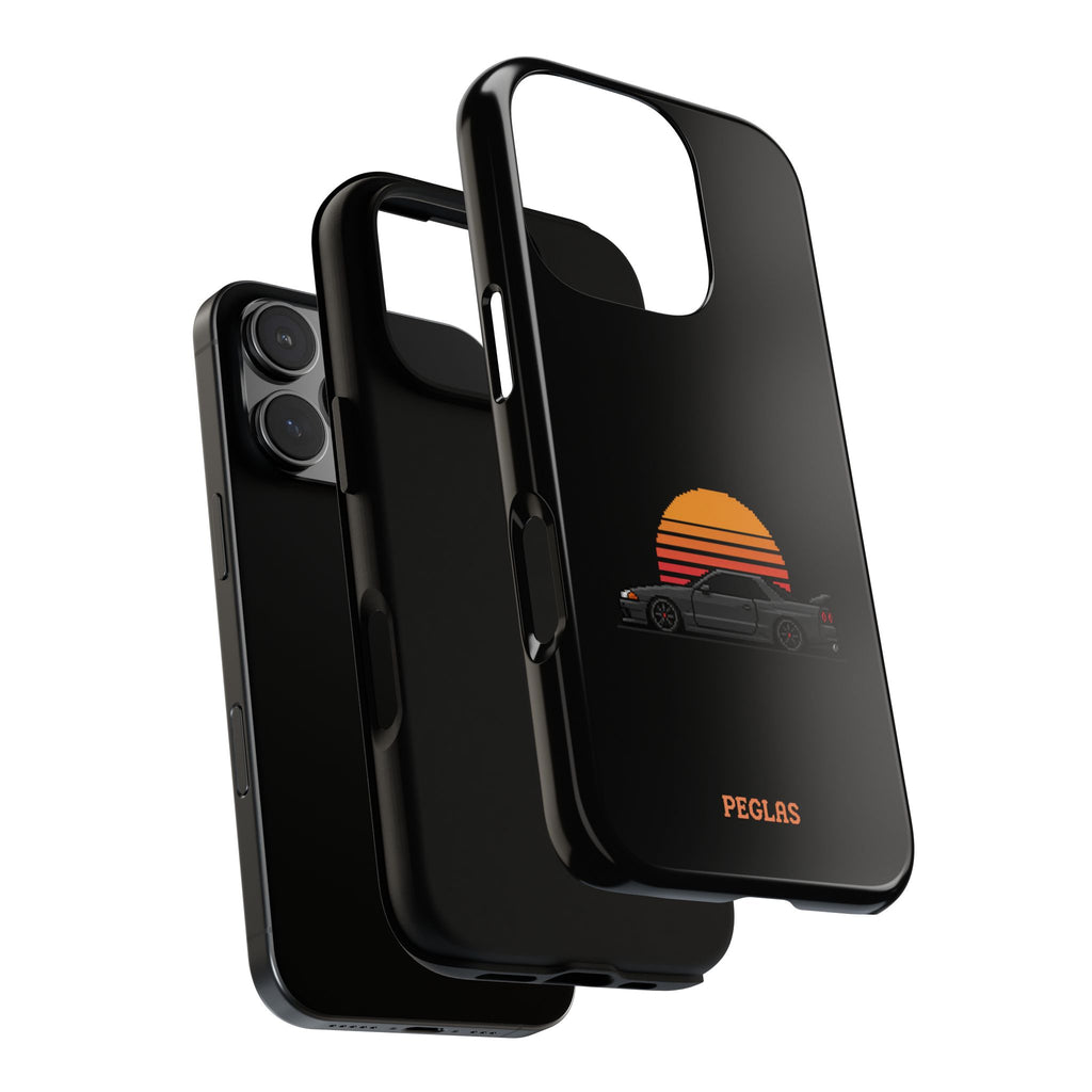Vintage Black Sports Car Phone Case — Retro Sunset Design