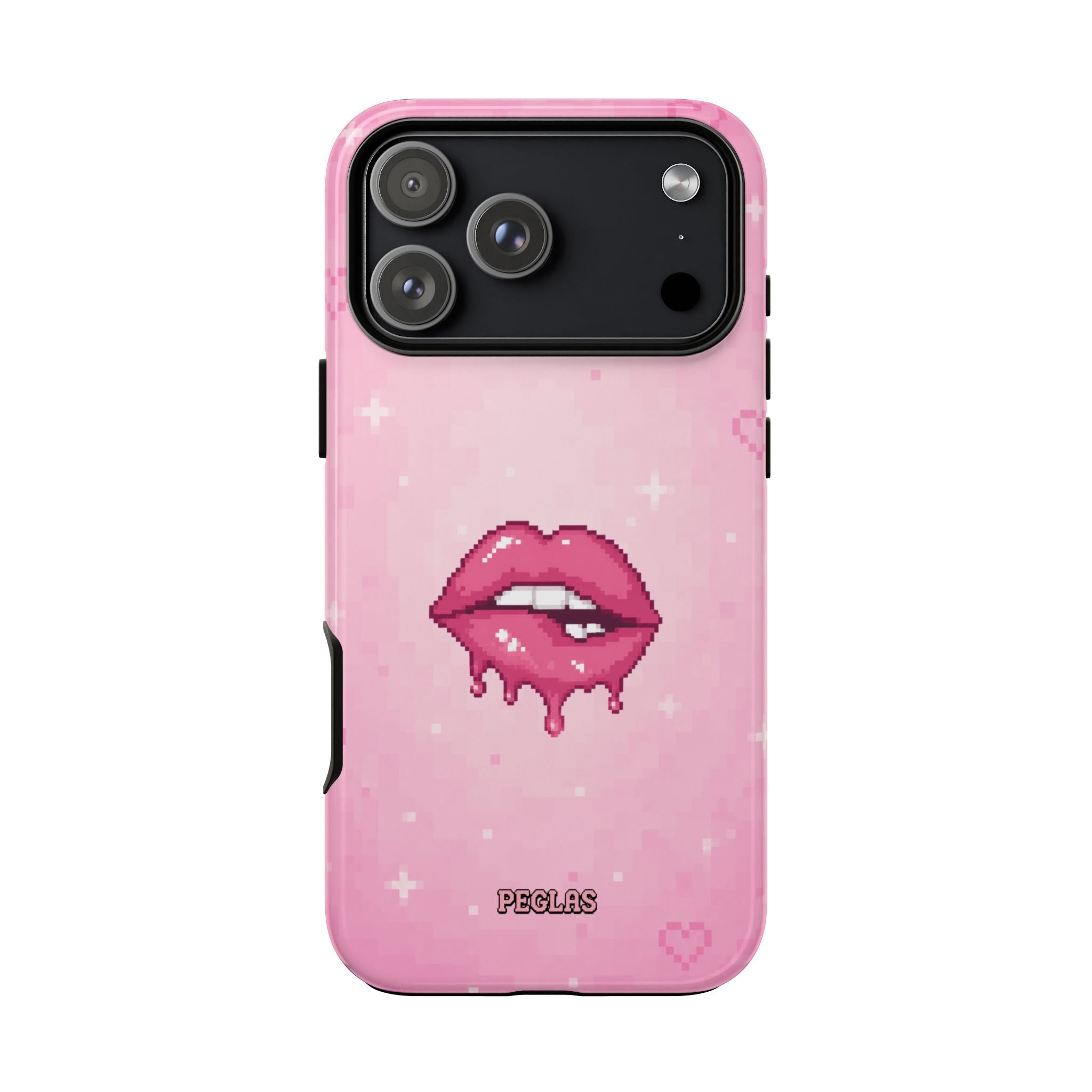 Pink Drip Lips Phone Case — Cute Pixel Art Protective Tough Case