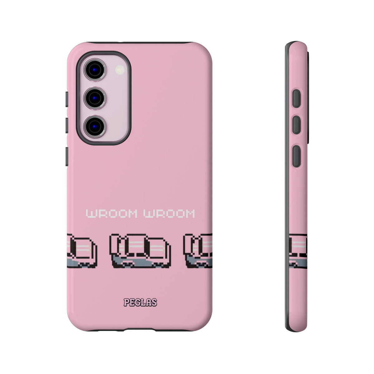 Pink Retro Pixel Cars Phone Case — "Wroom Wroom" Tough Protective Cover