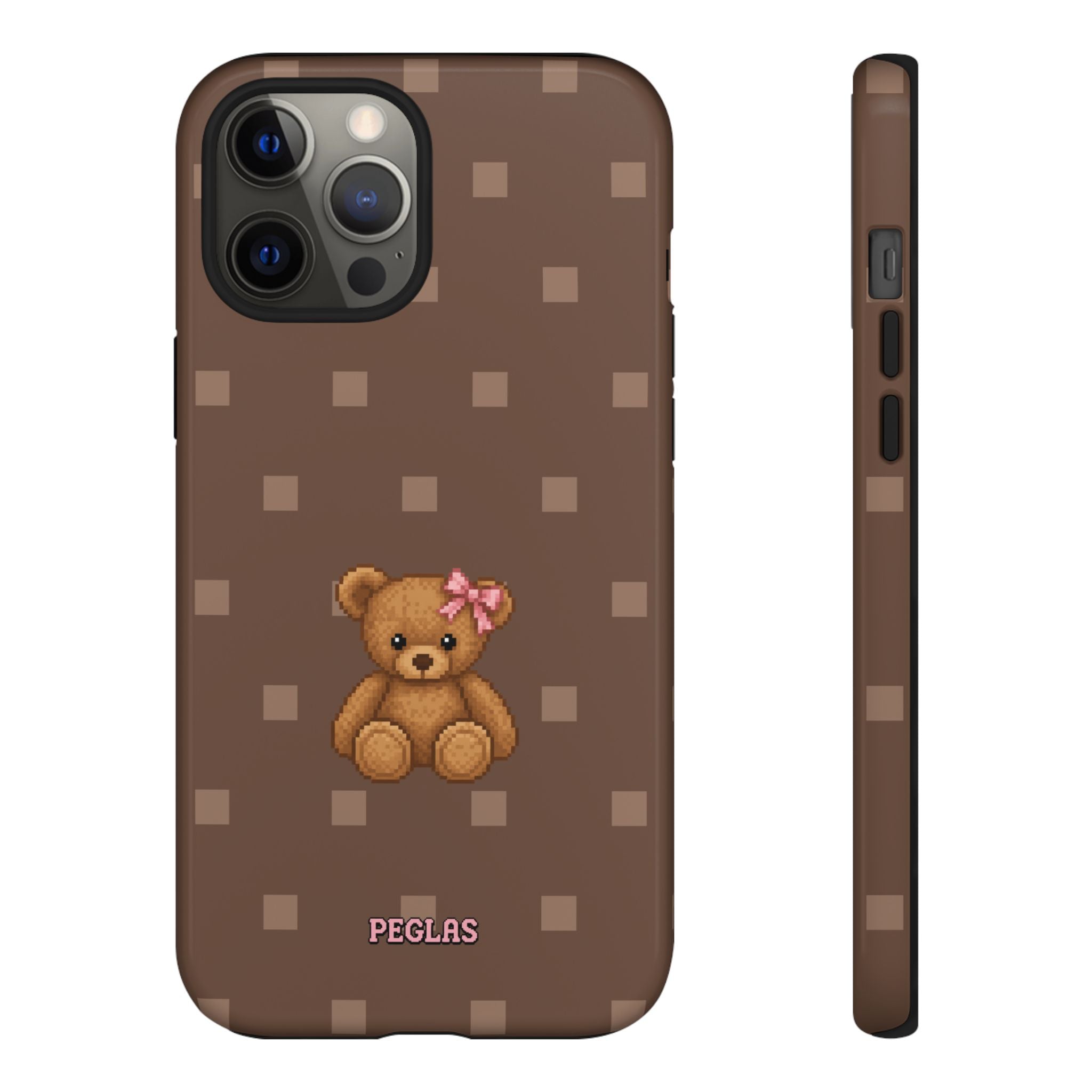 Teddy Bear Tough Phone Case — Cute Brown Polka Dot Protective Cover
