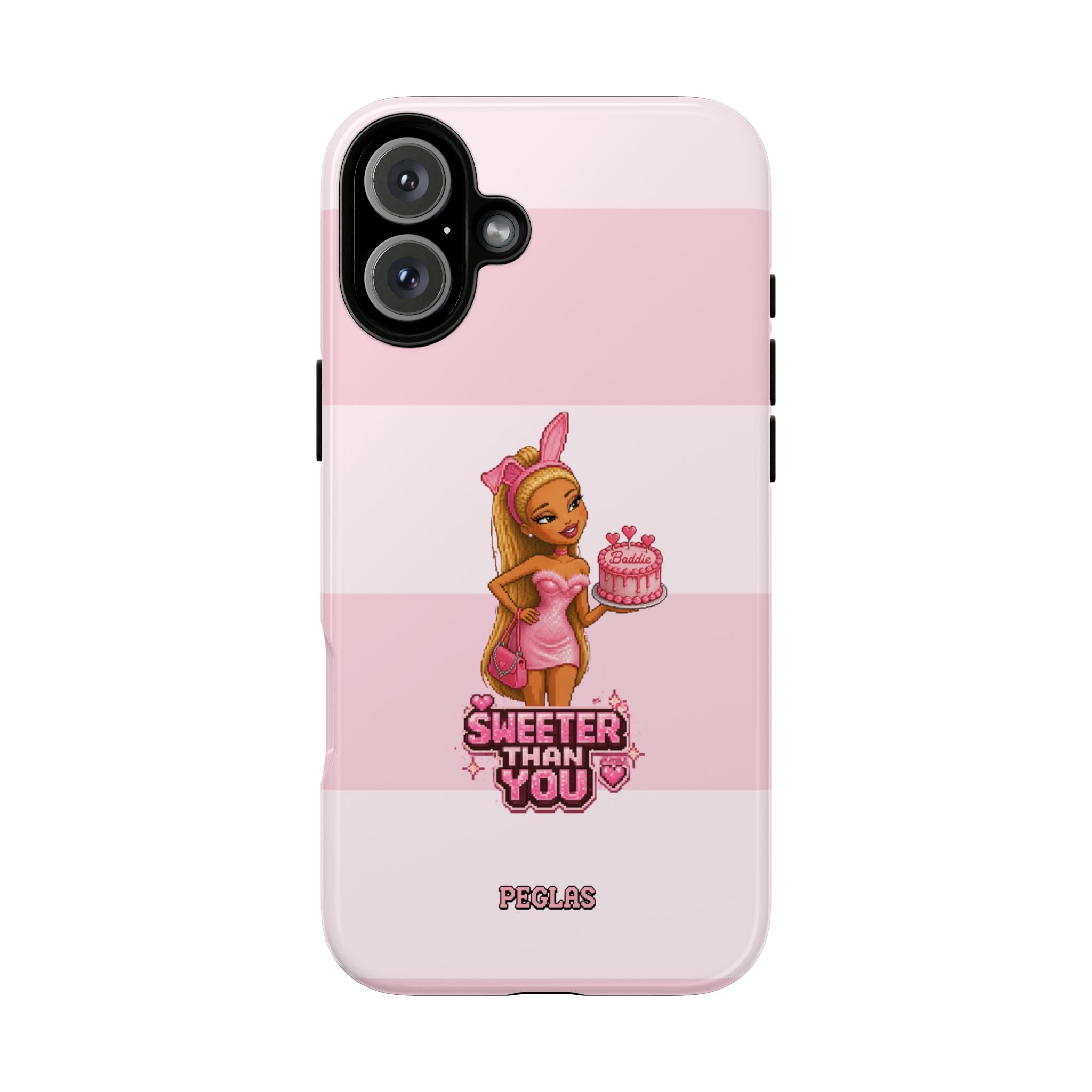 Phone Case — “Sweeter Than You” Pink Striped Cute Cake Girl Protective Cover