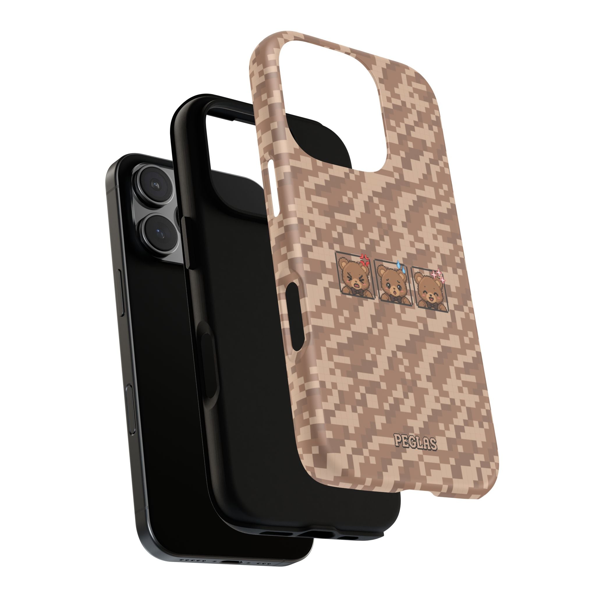 Pixel Teddy Emojis Brown Tough Phone Case