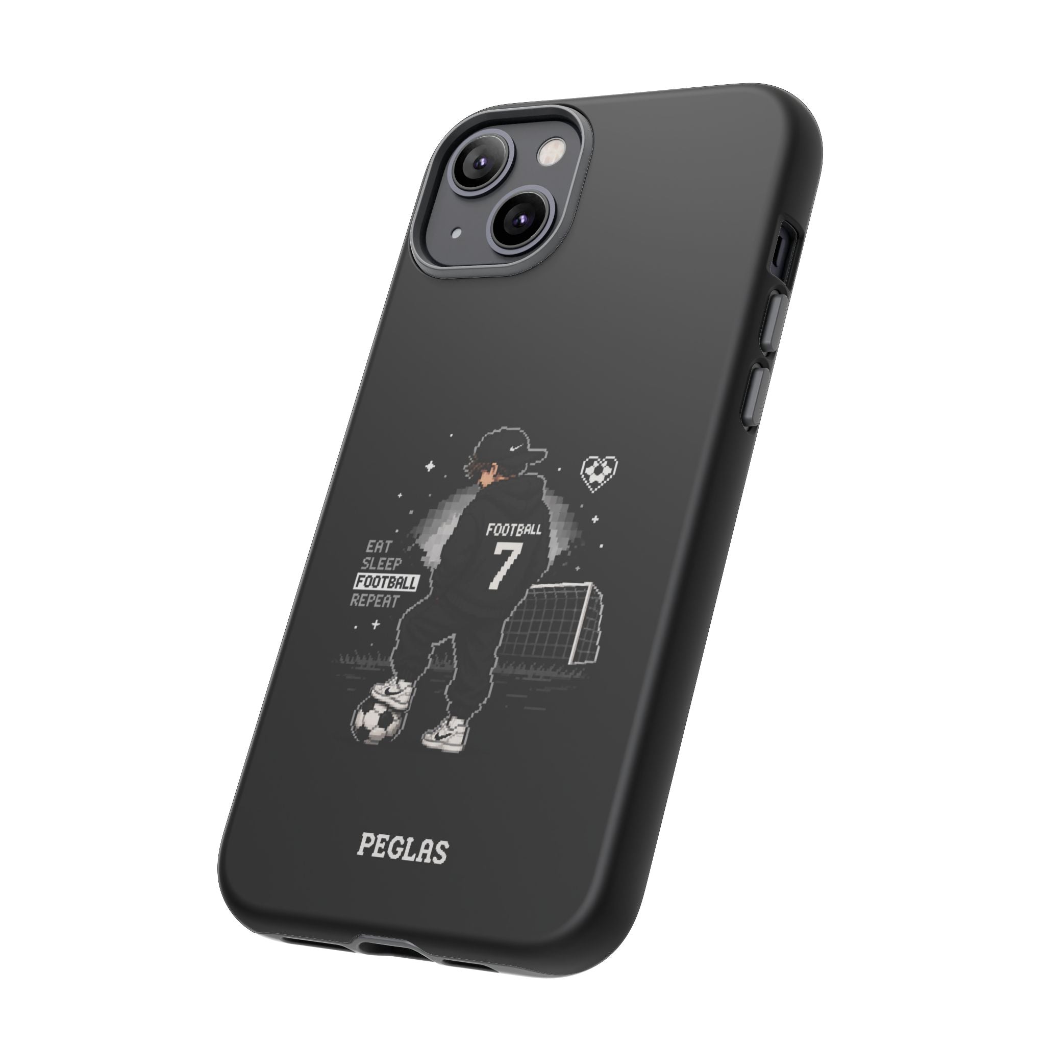 Football Player Phone Case - 'Eat Sleep Football Repeat' Black Tough Case, Soccer Goal Graphic
