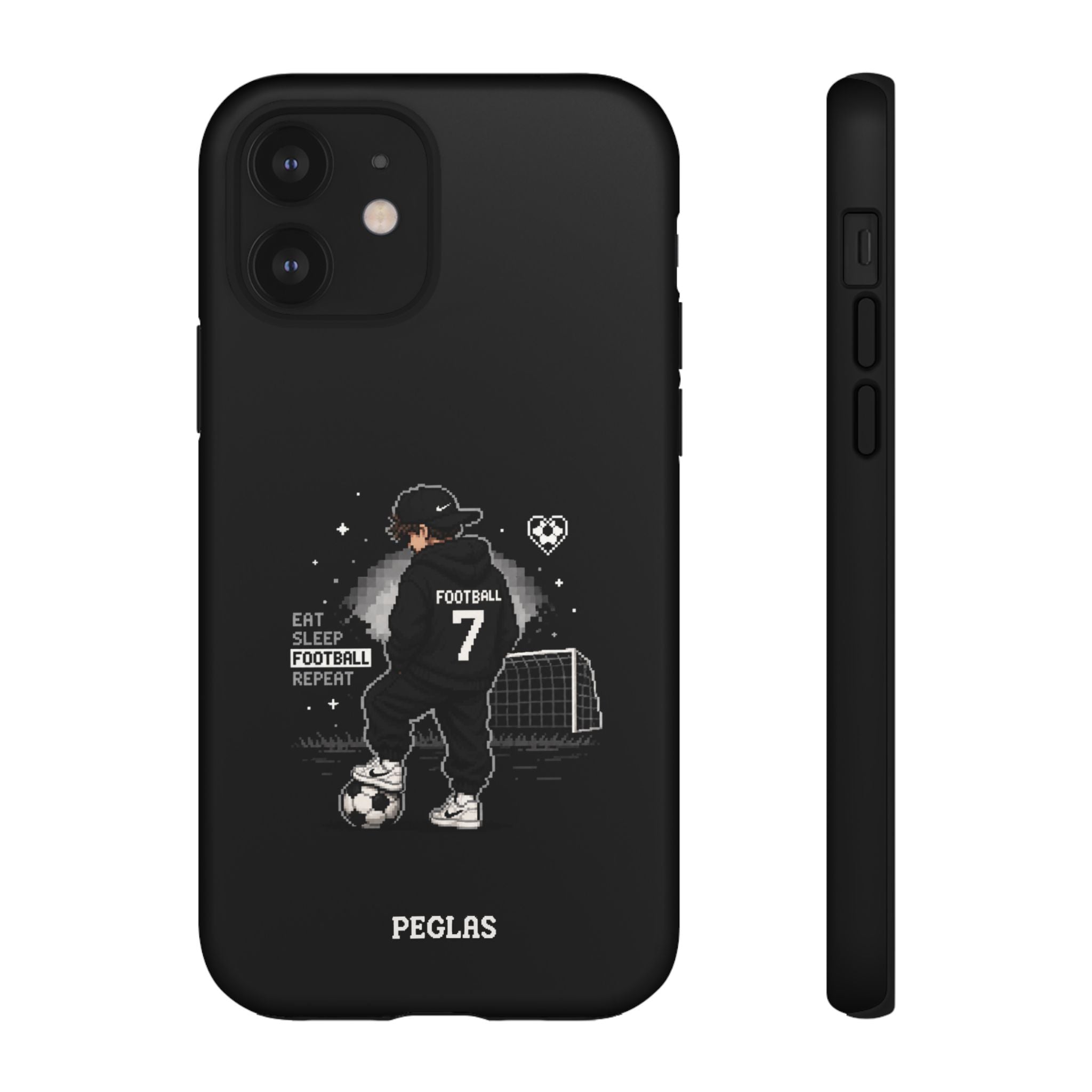 Football Player Phone Case - 'Eat Sleep Football Repeat' Black Tough Case, Soccer Goal Graphic