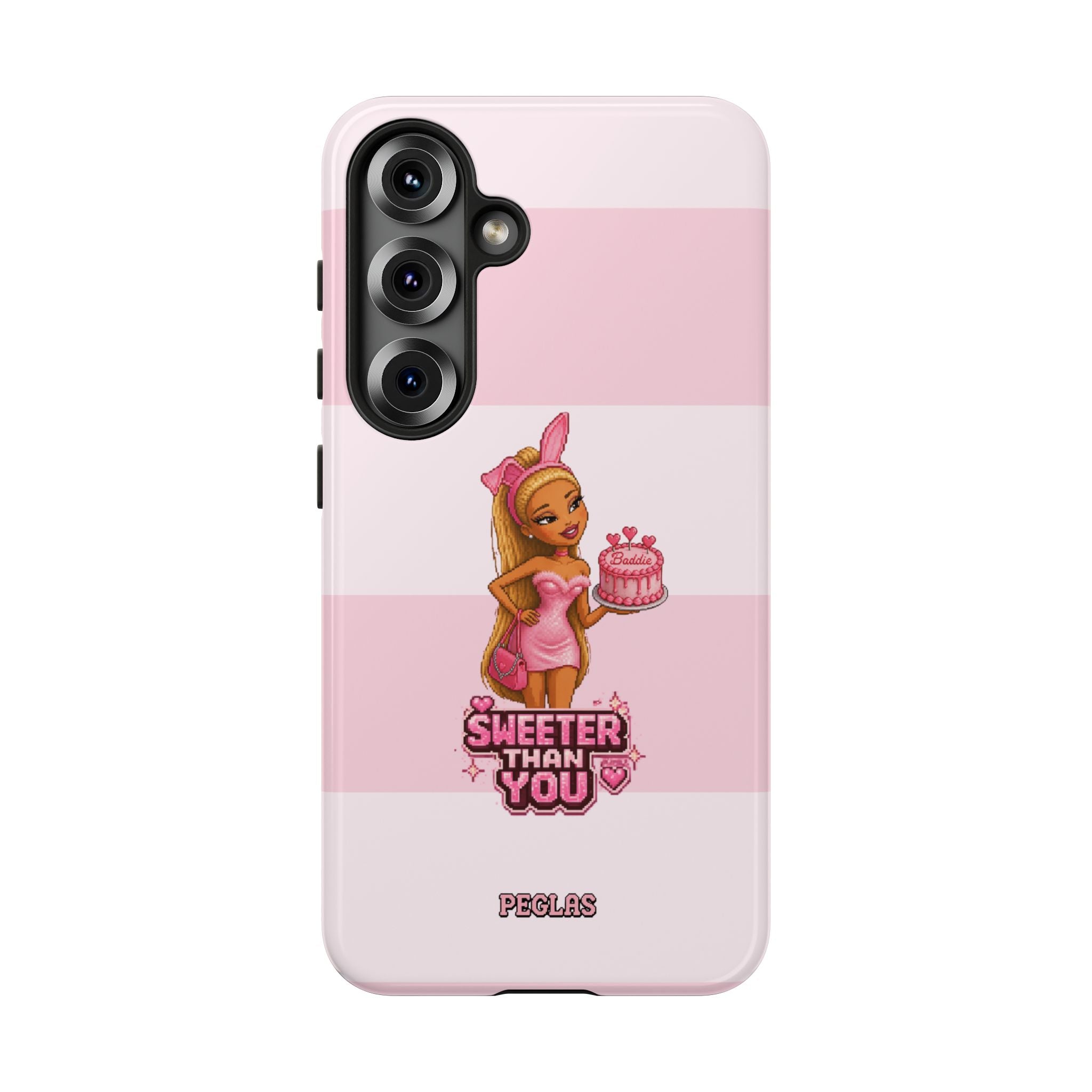 Phone Case — “Sweeter Than You” Pink Striped Cute Cake Girl Protective Cover
