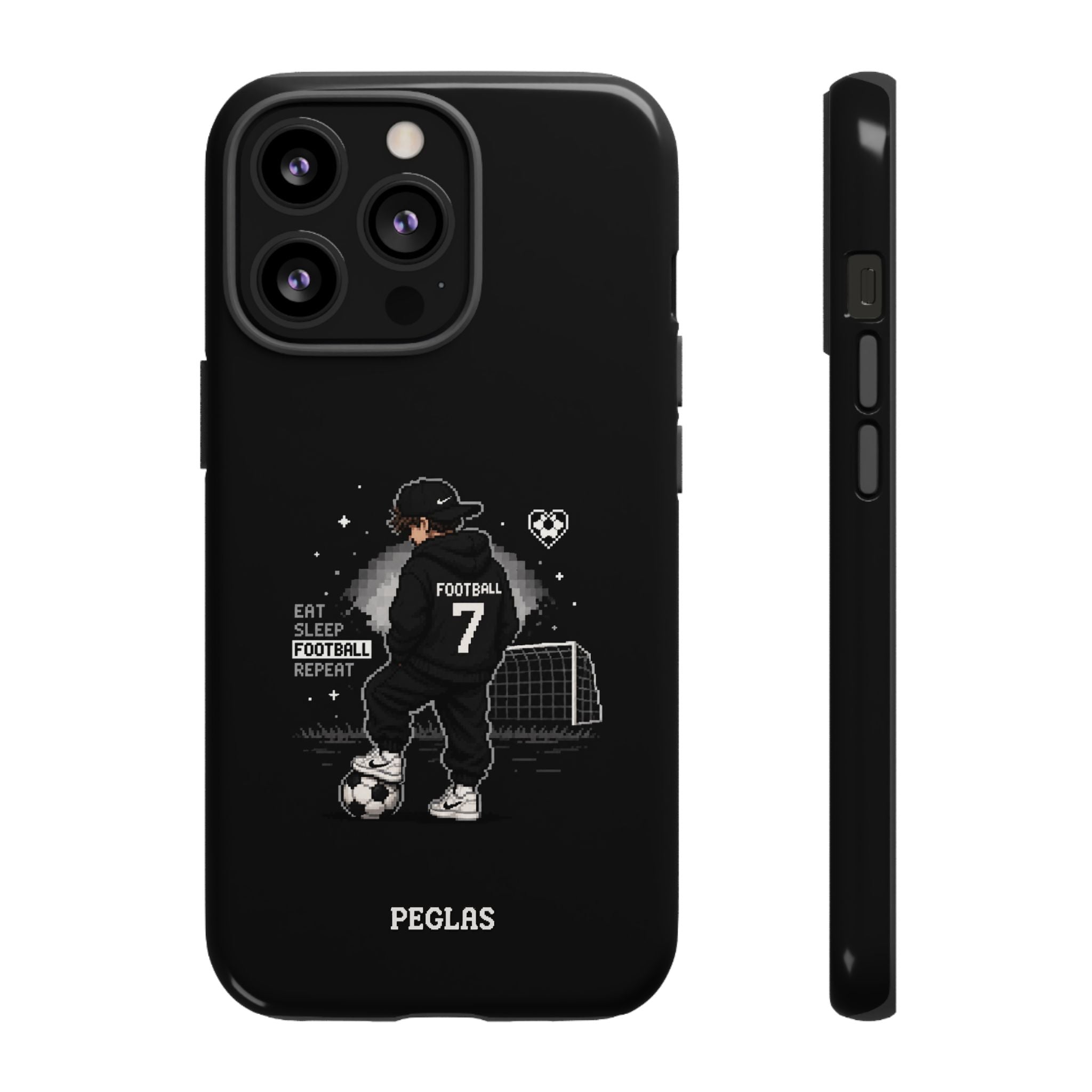Football Player Phone Case - 'Eat Sleep Football Repeat' Black Tough Case, Soccer Goal Graphic