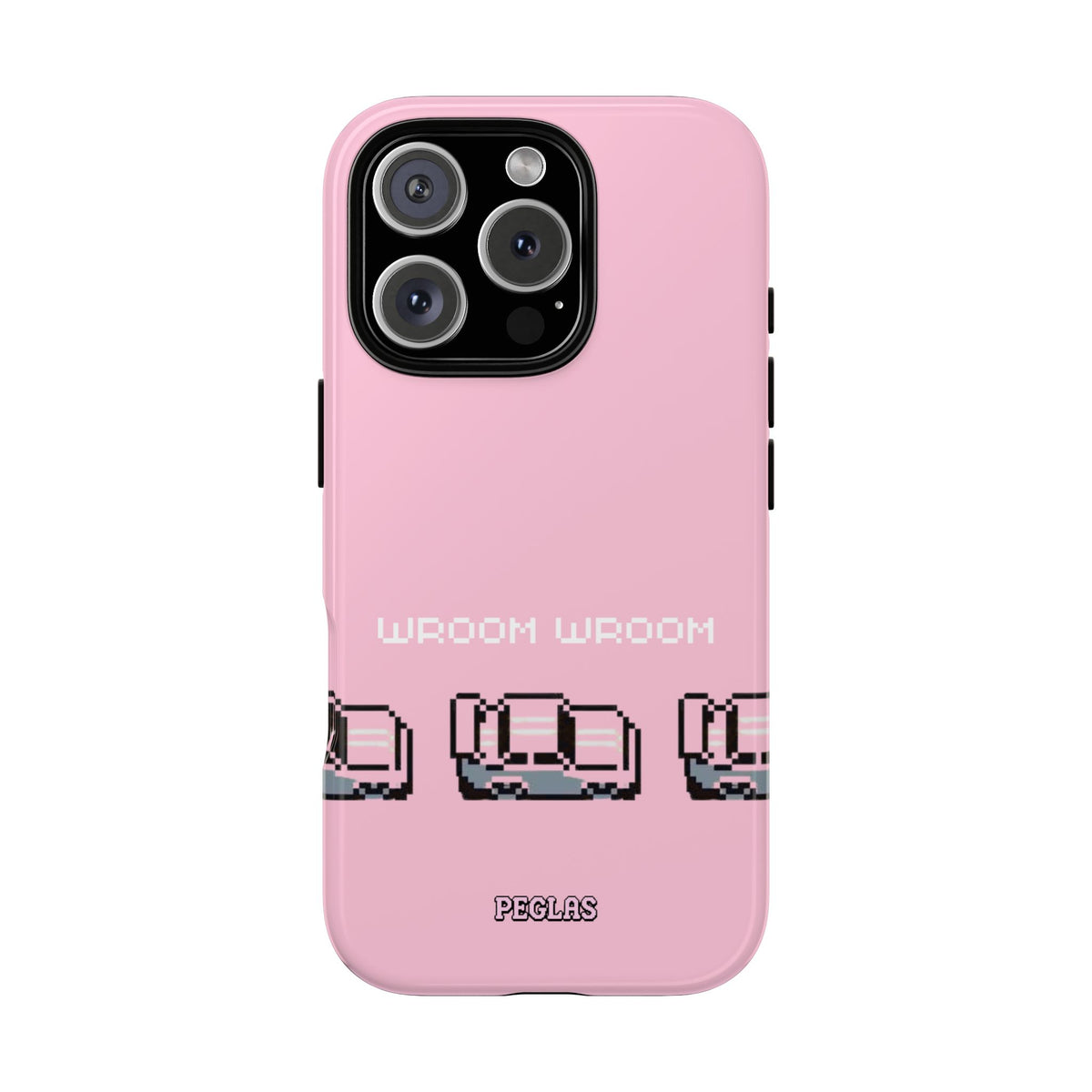Pink Retro Pixel Cars Phone Case — "Wroom Wroom" Tough Protective Cover