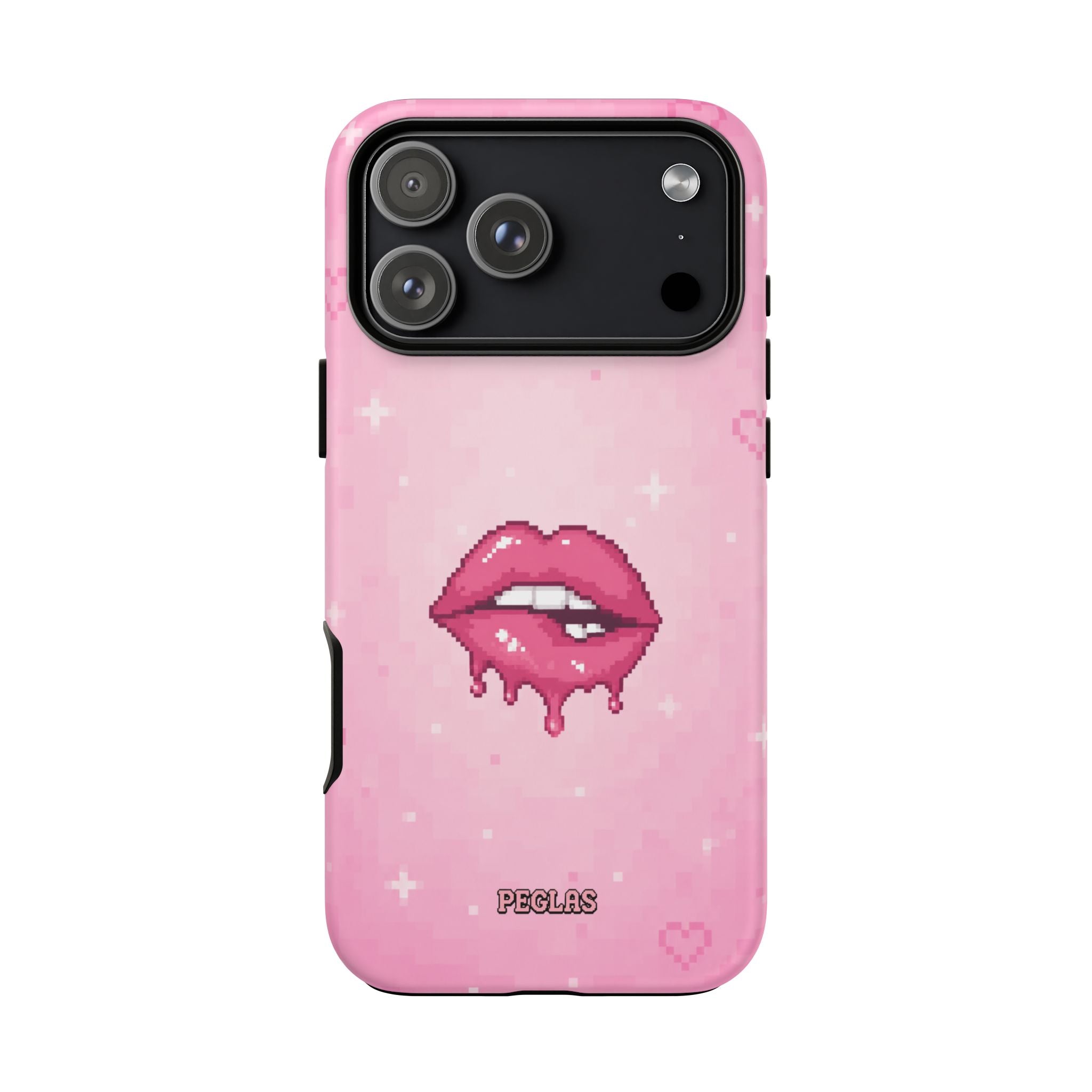 Pink Drip Lips Phone Case — Cute Pixel Art Protective Tough Case