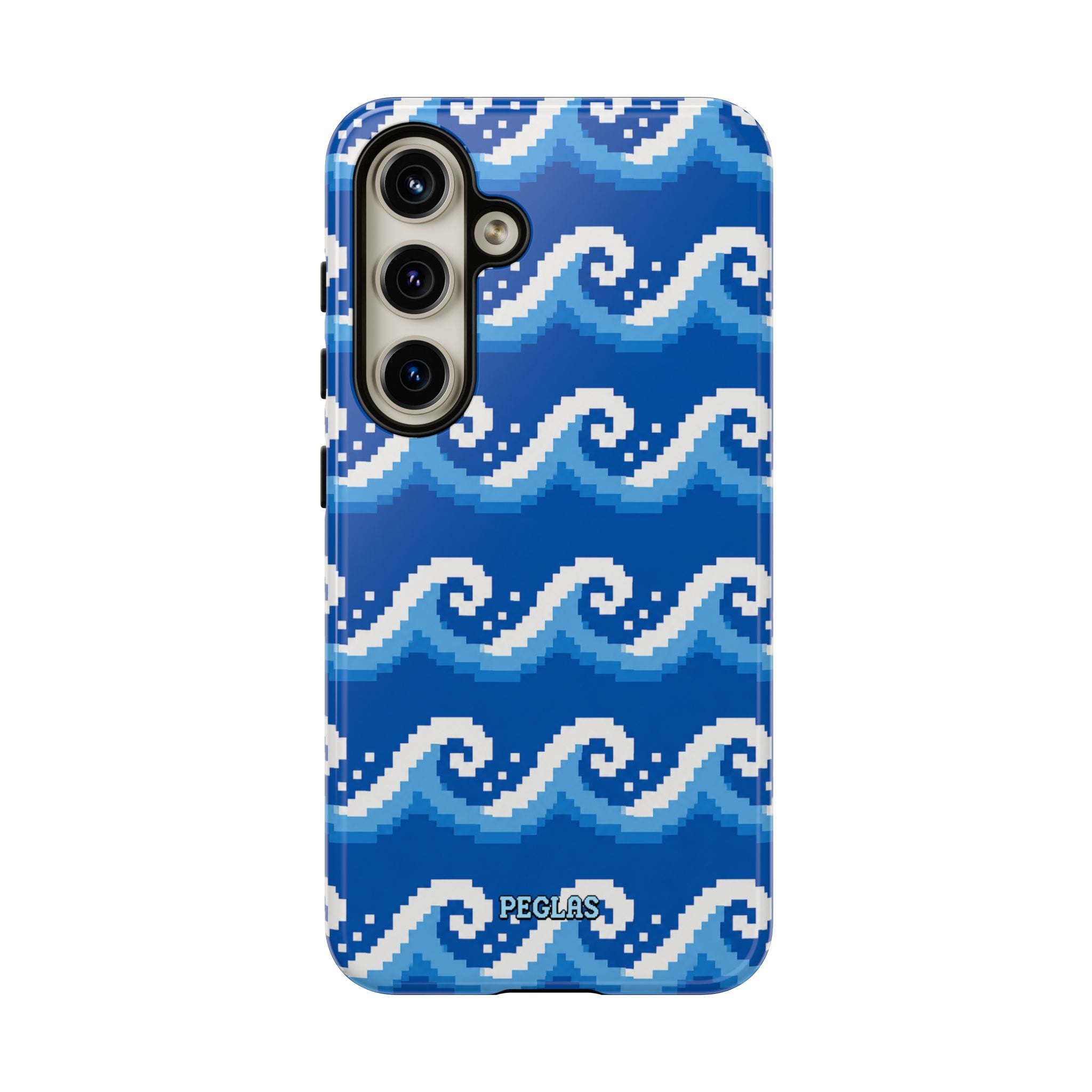 Pixel Wave Phone Case — Blue Ocean Retro Pixel Art iPhone Cover