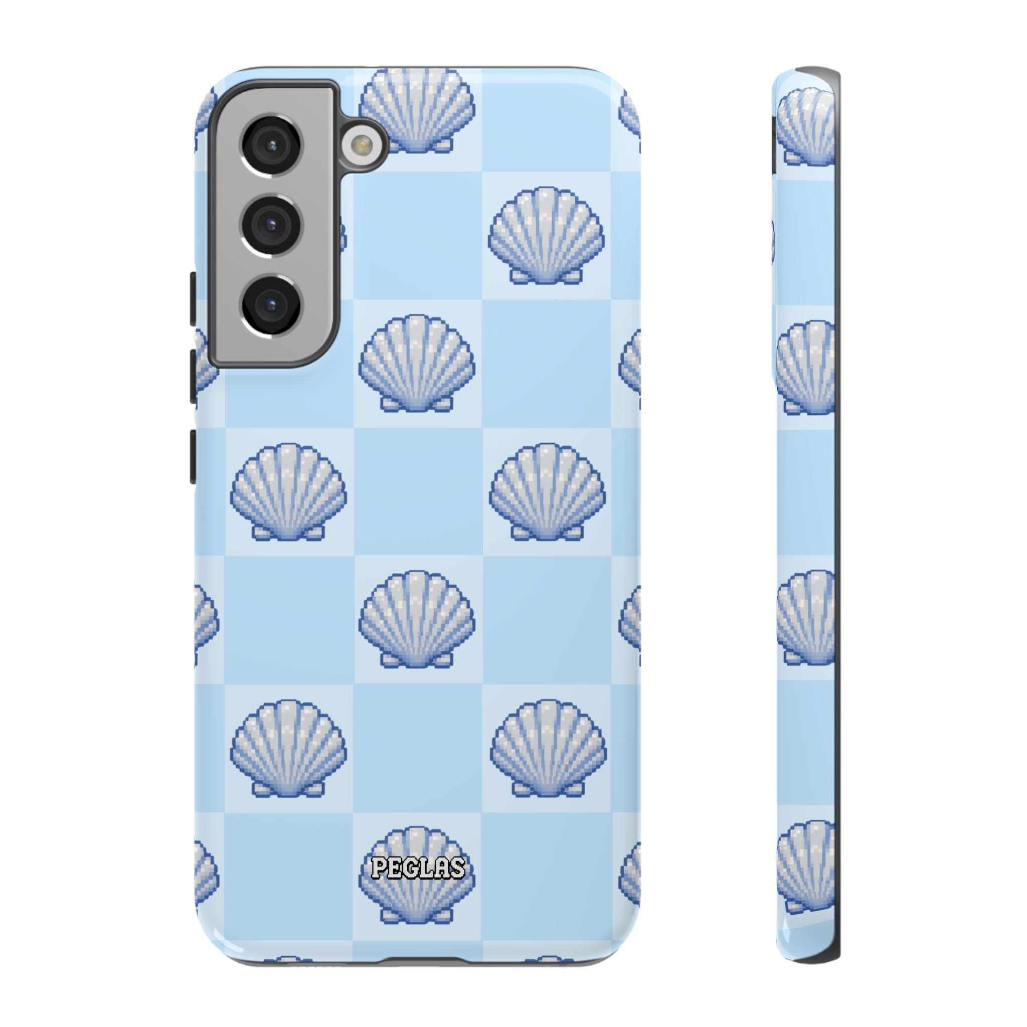 Shell Checkerboard Tough Phone Case — Light Blue Seashell Protective Cover