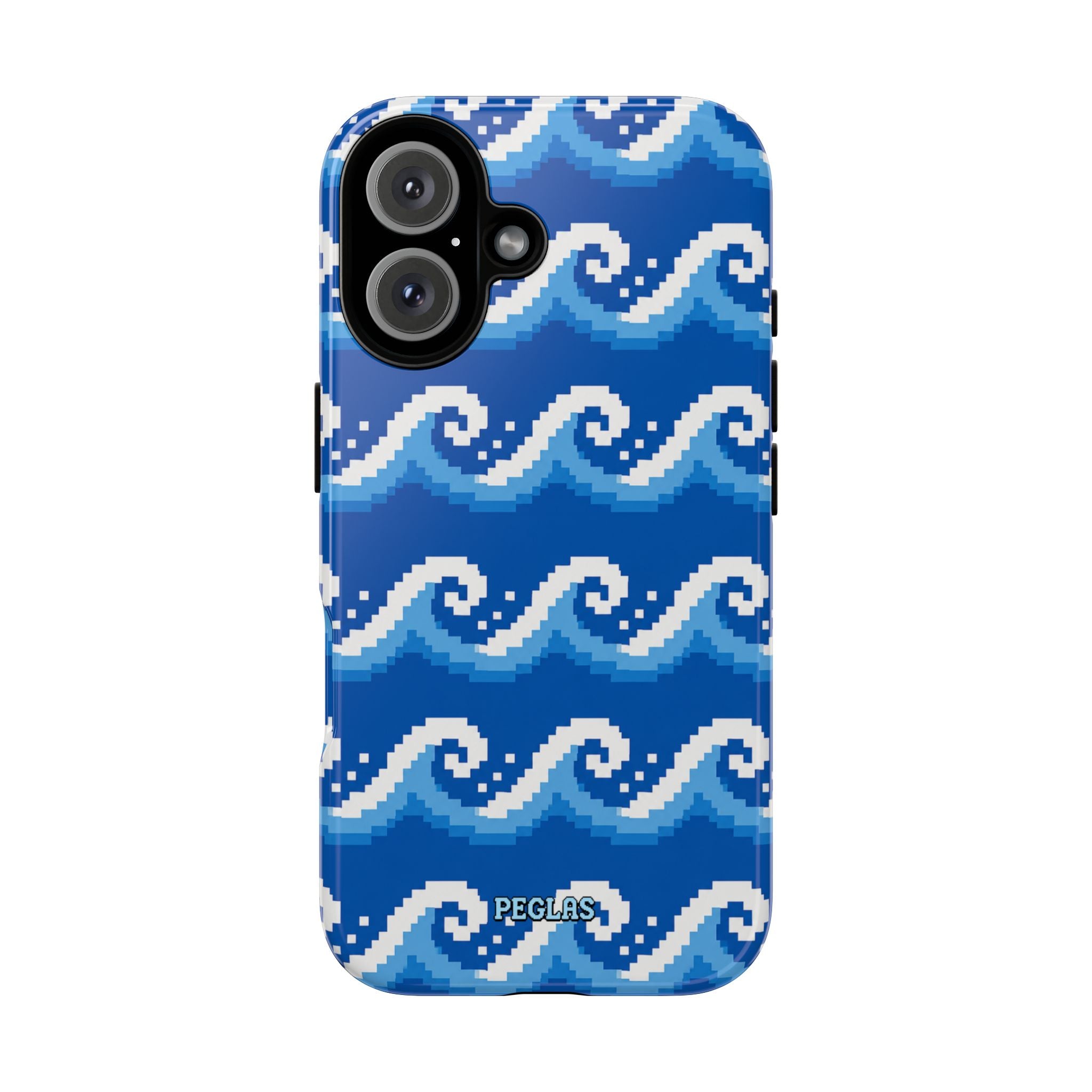 Pixel Wave Phone Case — Blue Ocean Retro Pixel Art iPhone Cover