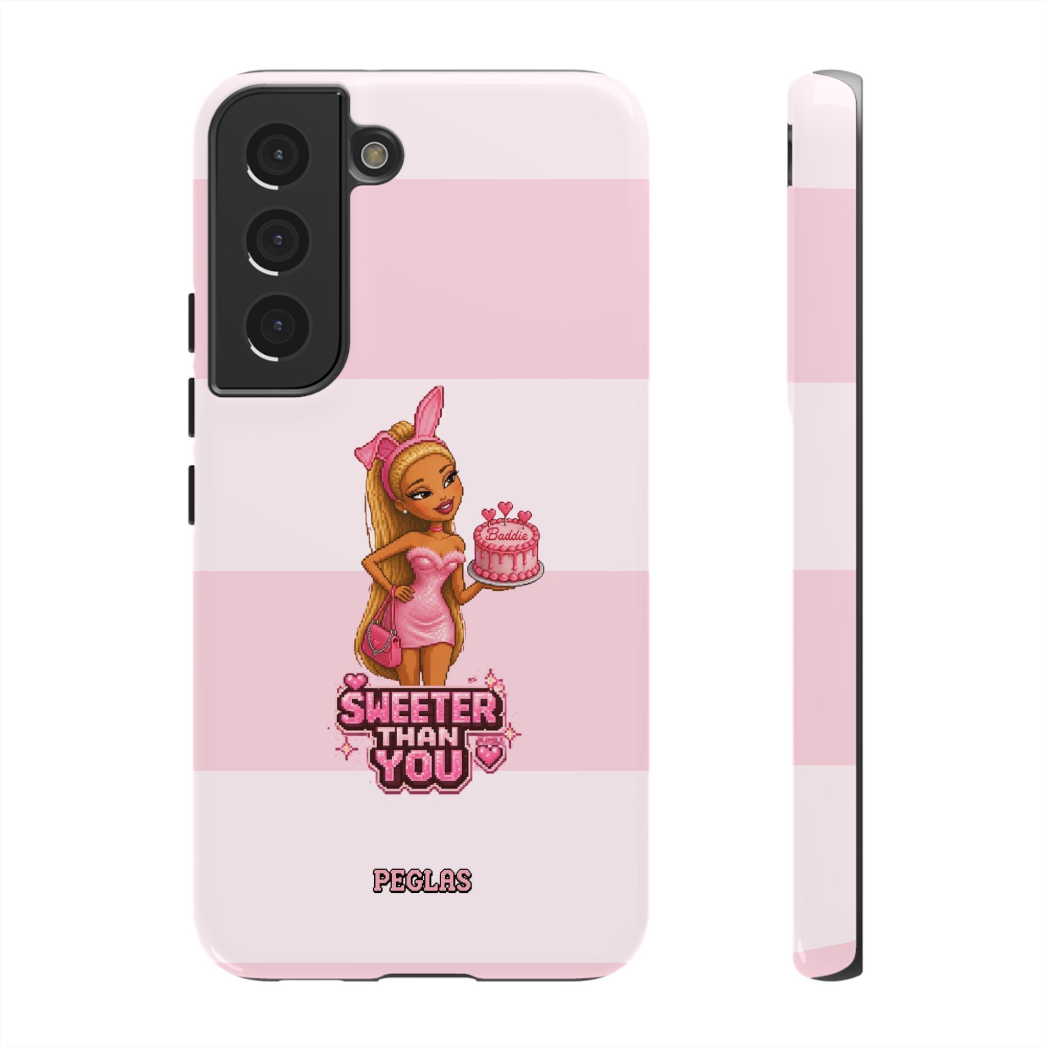 Phone Case — “Sweeter Than You” Pink Striped Cute Cake Girl Protective Cover