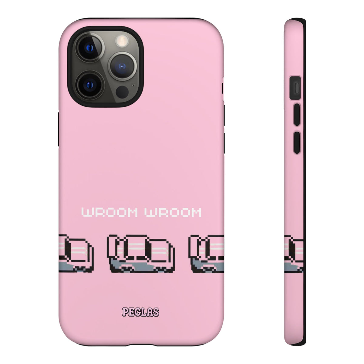 Pink Retro Pixel Cars Phone Case — "Wroom Wroom" Tough Protective Cover